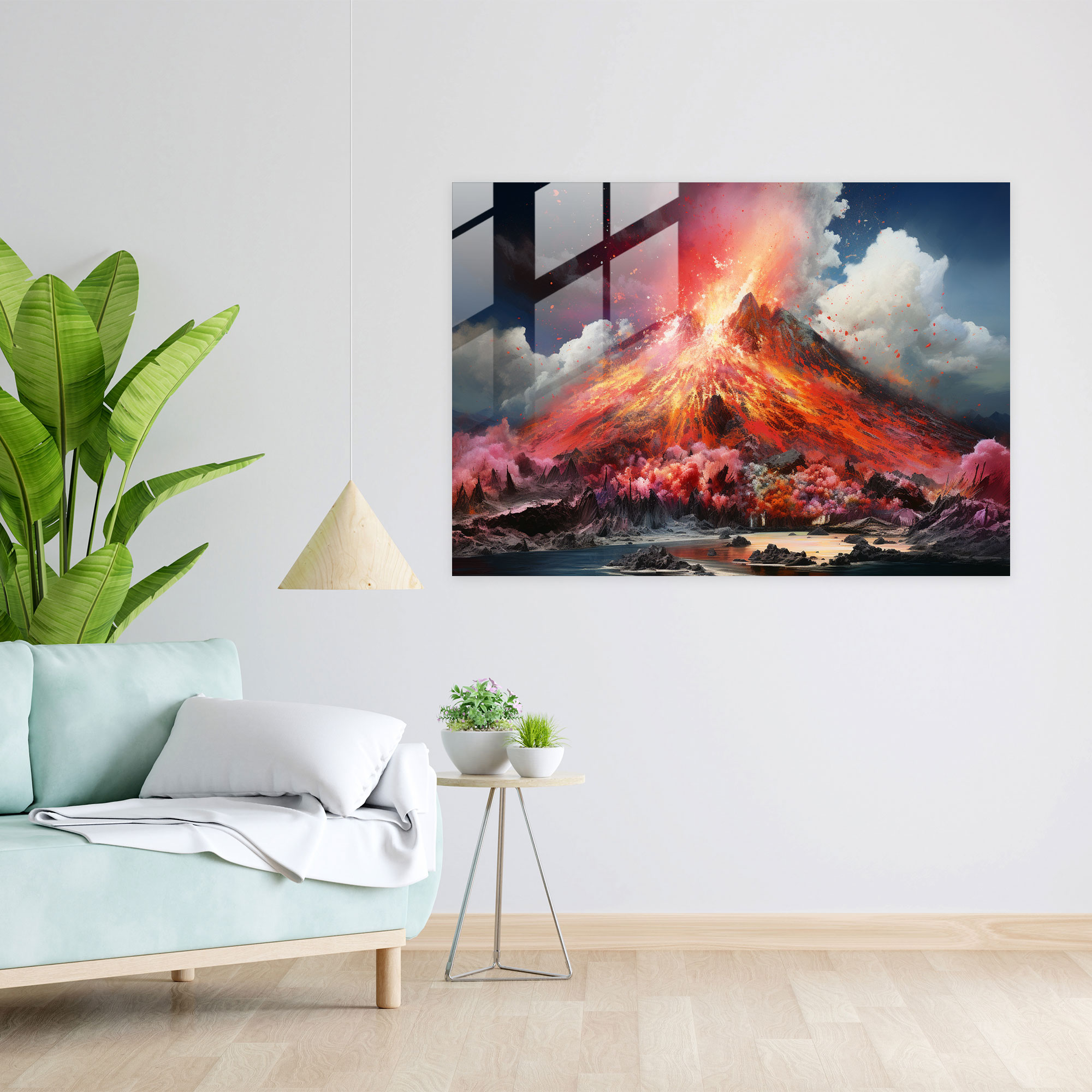 Volcano Glass Print - Volcano, Glass Wall Art, Mixed Media Art, Glass Art