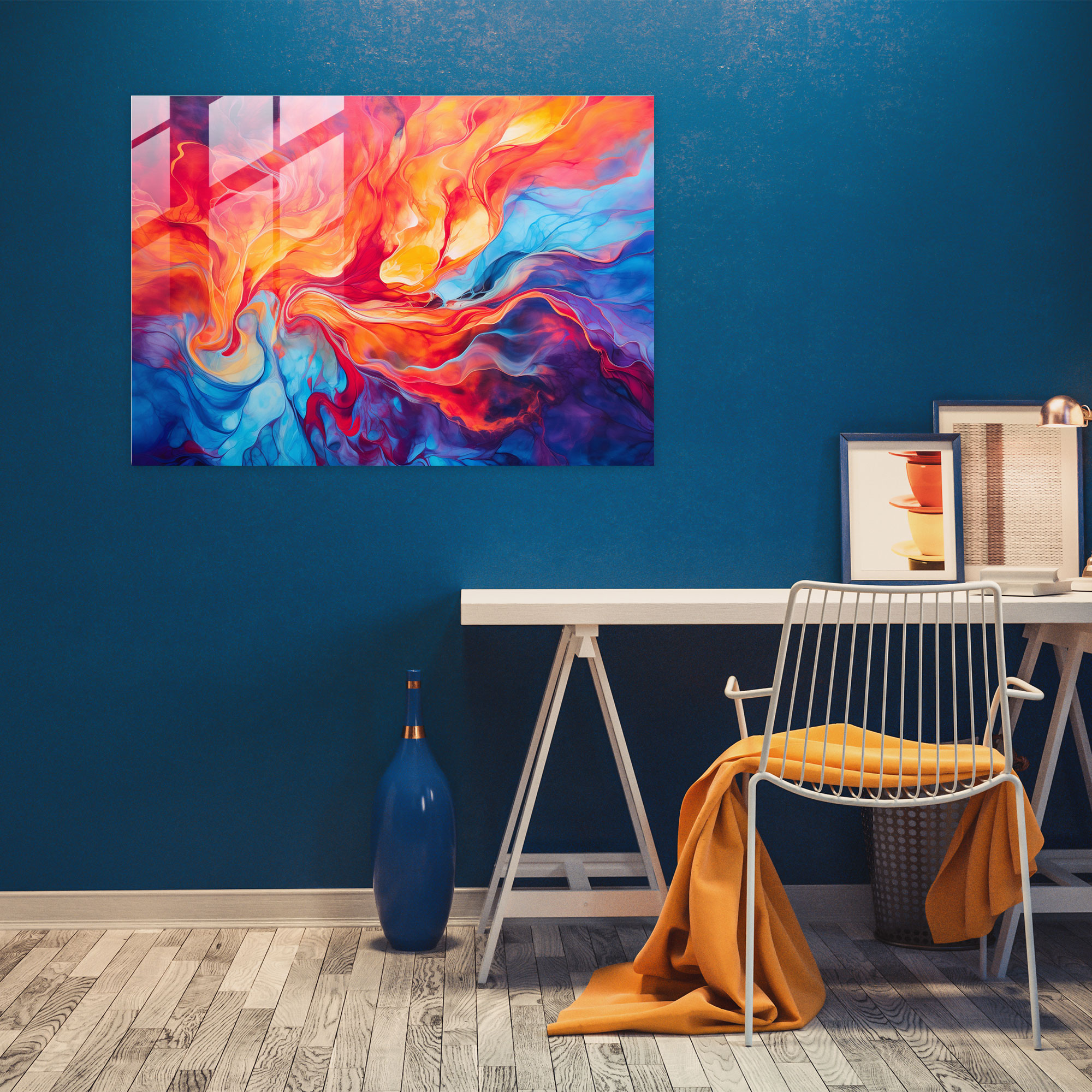 Volcano Glass Print - Volcano, Modern Art, Home Decoration, Abstract Acrylic Painting