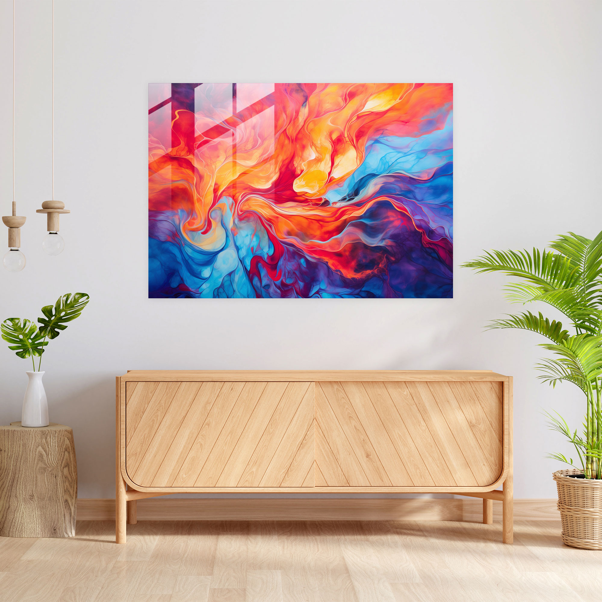Volcano Glass Print - Volcano, Modern Art, Home Decoration, Abstract Acrylic Painting