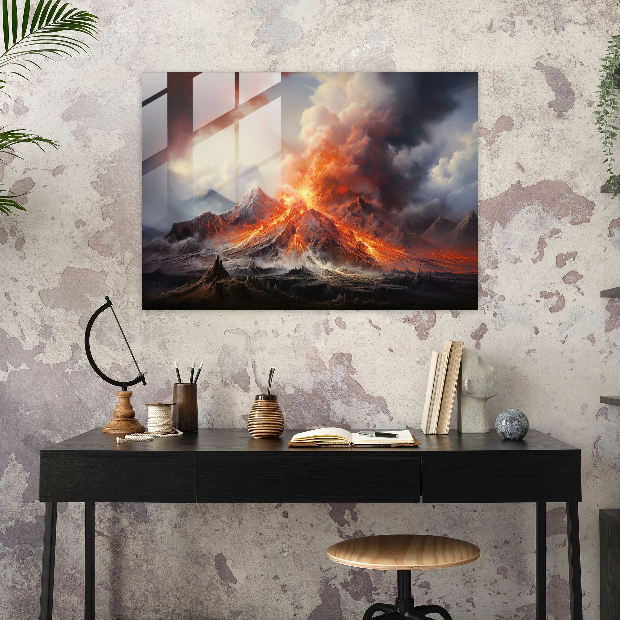 Volcano Wall Decoration - Volcano, Fiery Volcano, Volcano Wall Decoration, Glass Art