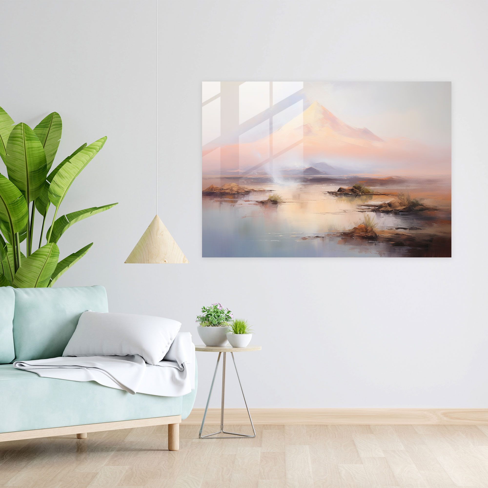Volcano Glass Print - Volcano, Wall Decoration, Soft Colors, Impressionist Painting