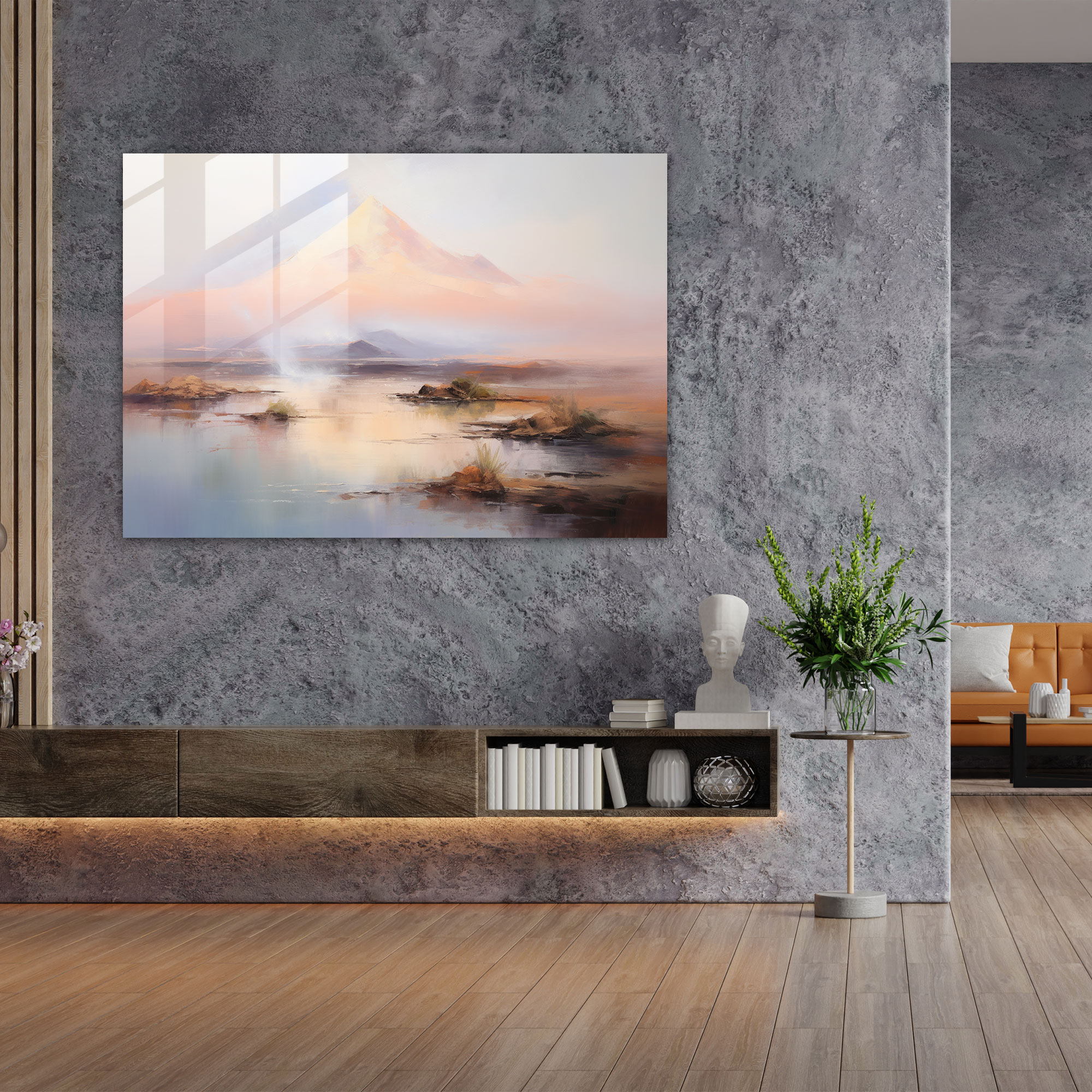 Volcano Glass Print - Volcano, Wall Decoration, Soft Colors, Impressionist Painting
