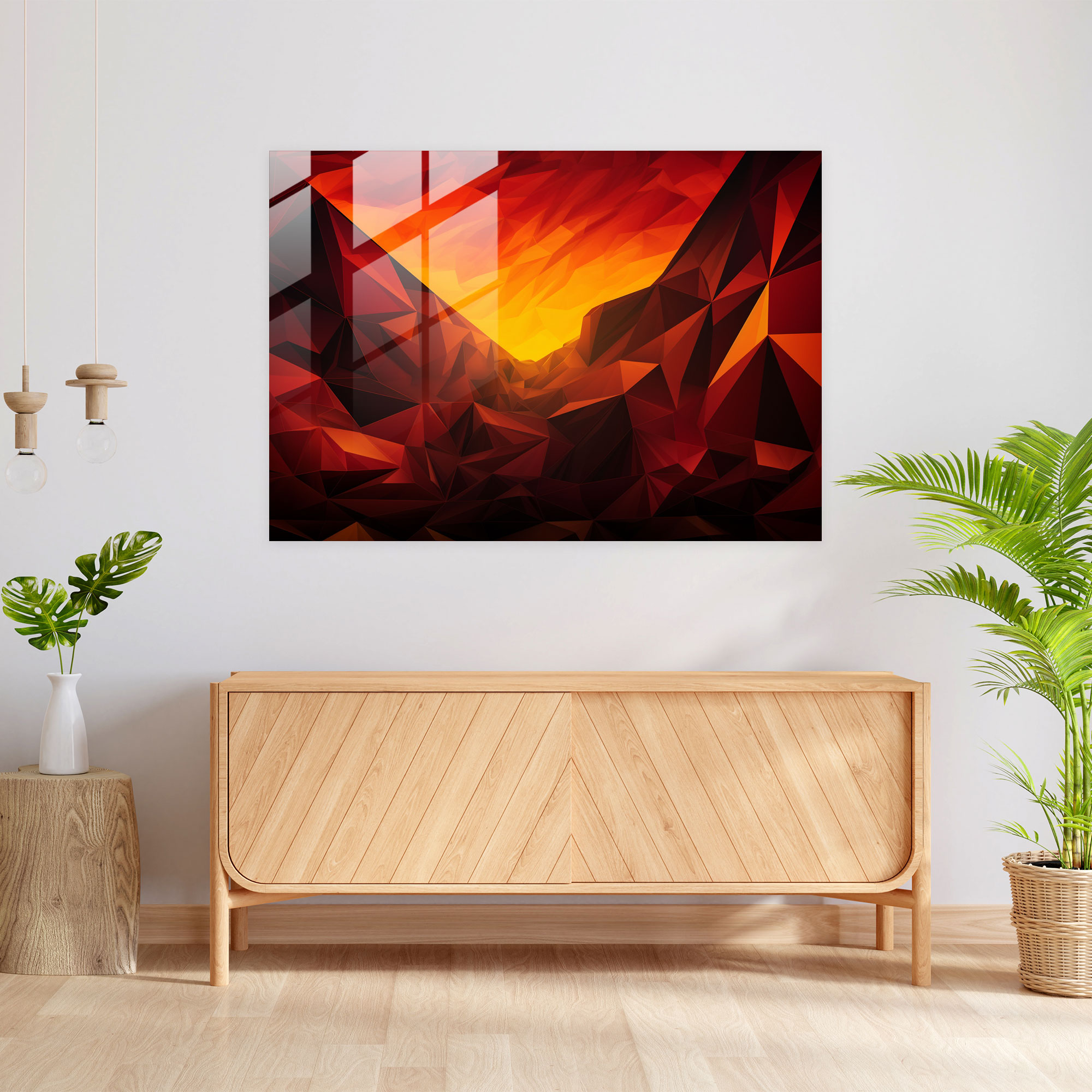 Volcano Glass Wall Art - Volcano, Geometric Design, Sharp Angles, Glass Print