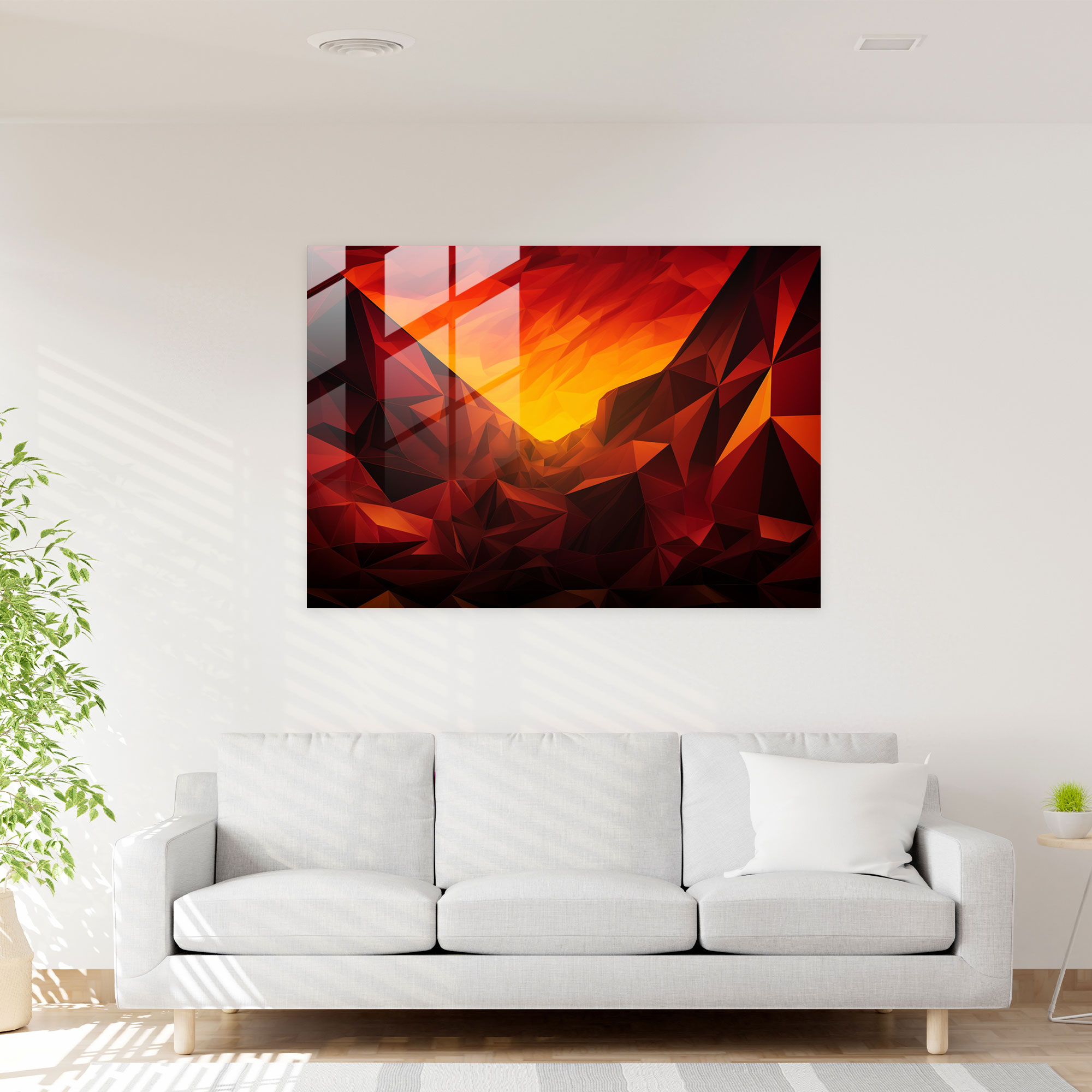 Volcano Glass Wall Art - Volcano, Geometric Design, Sharp Angles, Glass Print