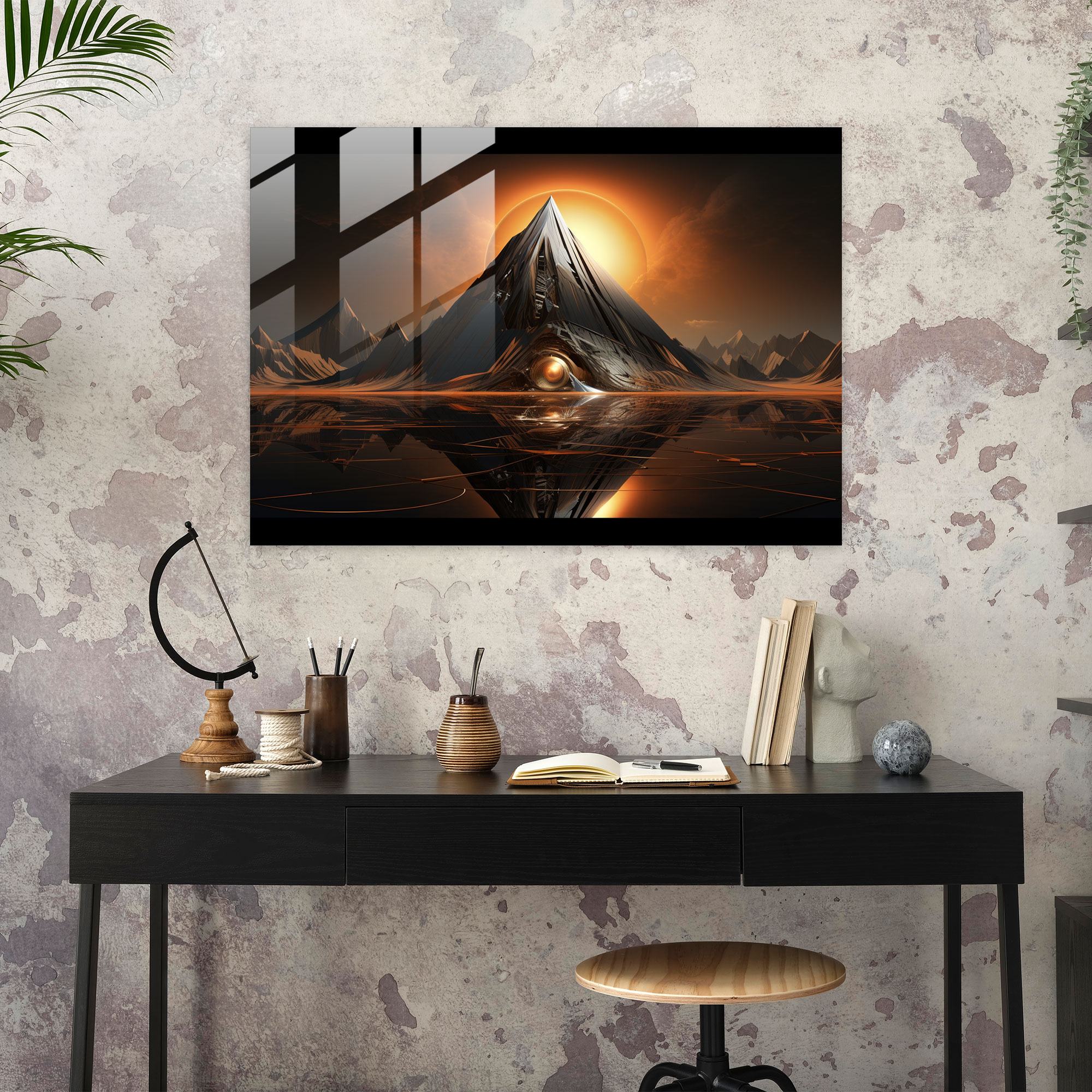 Futuristic Volcano Glass Print - Volcano, Glass Print, Glass Art, Wall Decoration