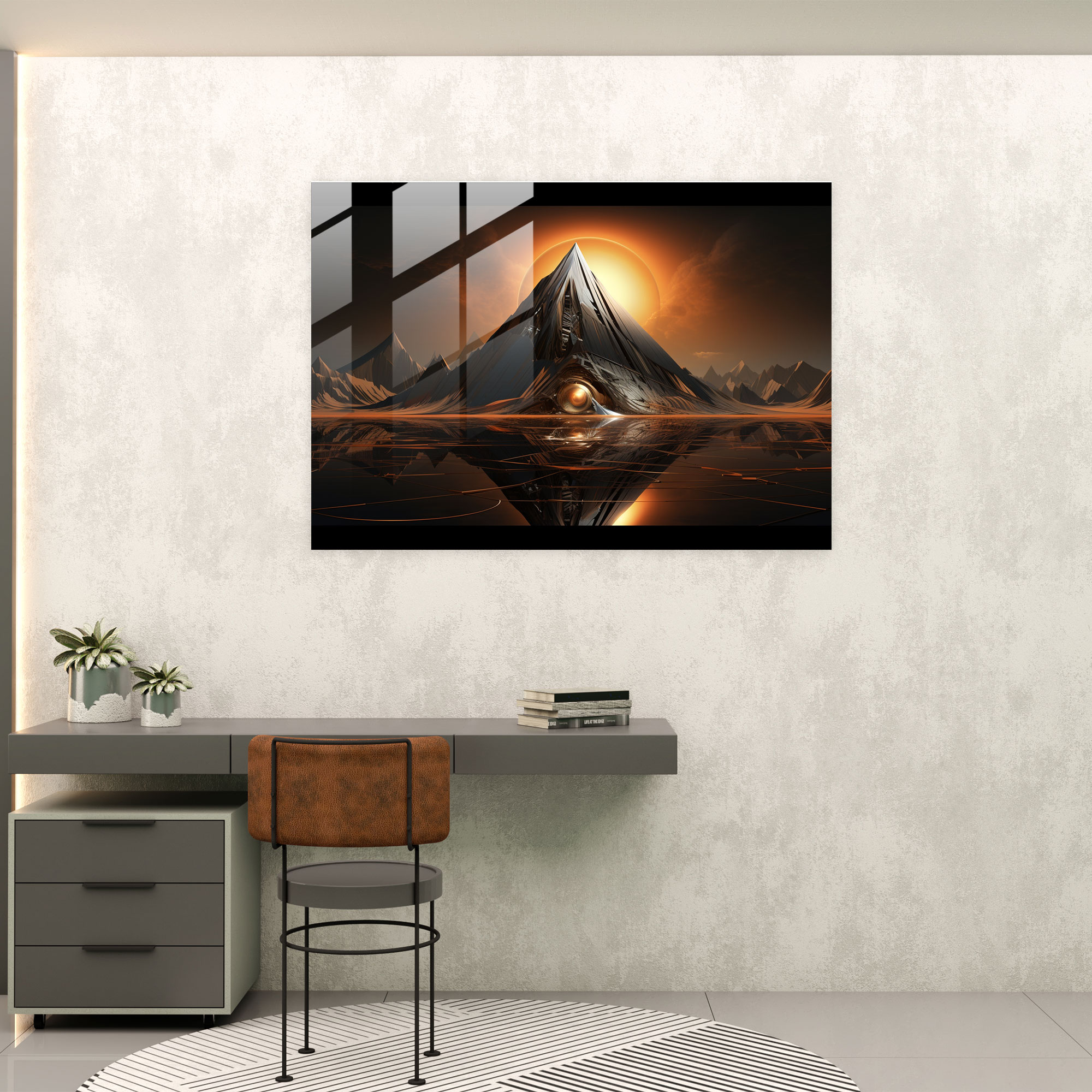 Futuristic Volcano Glass Print - Volcano, Glass Print, Glass Art, Wall Decoration