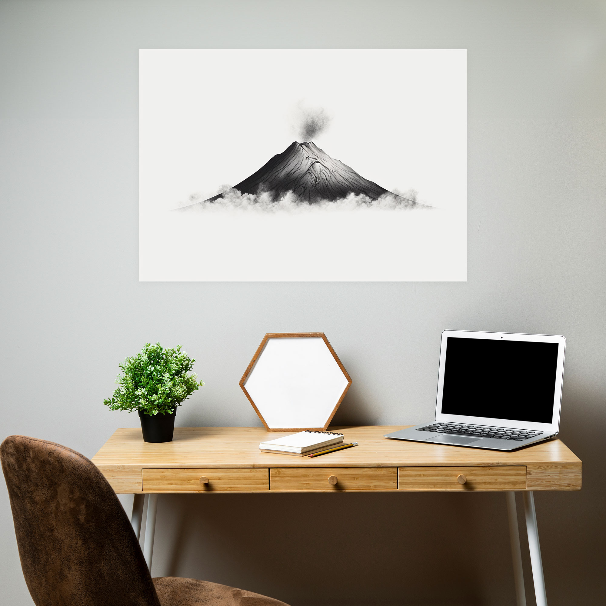 Volcano Minimalist Wall Art - Volcano, Elegant Design, Wall Decoration, Home Decoration