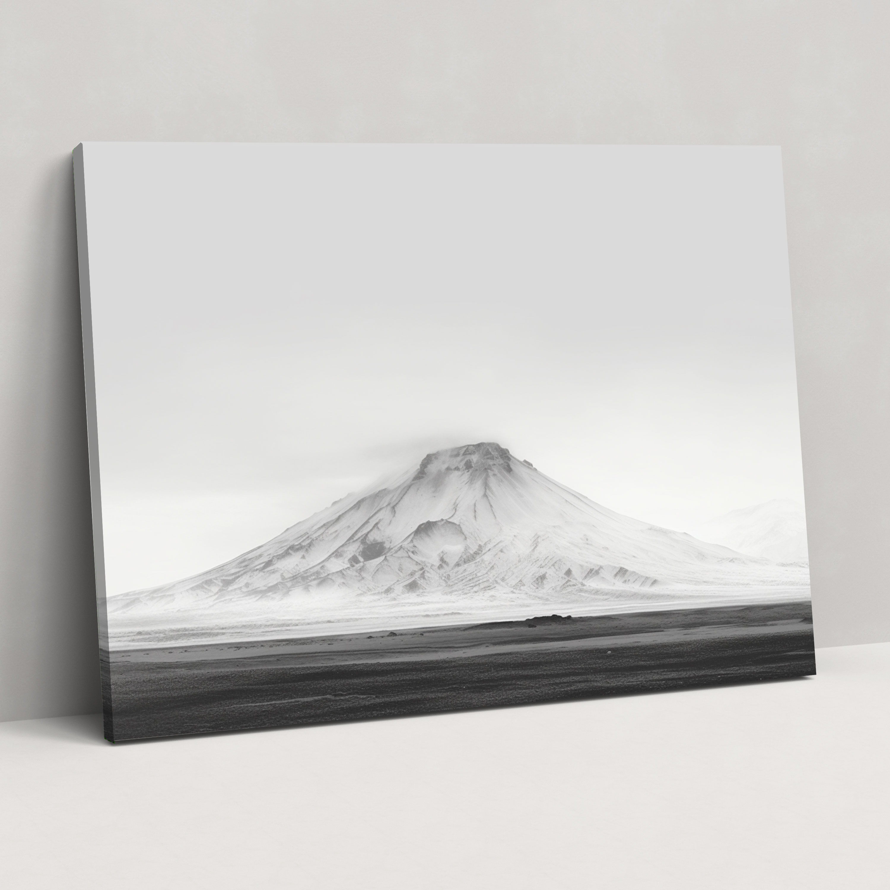 Volcanic Landscape Canvas Print - Volcano, Volcano Wall Art, Black And White, Serene Atmosphere