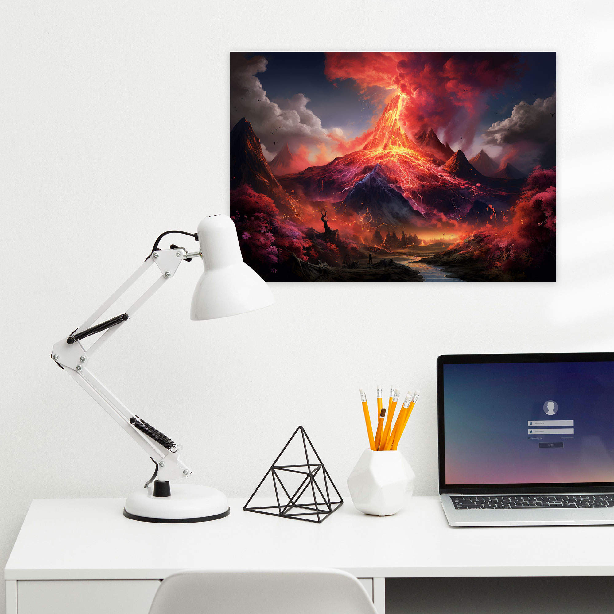 Dreamlike Volcano Canvas Print - Volcano, Volcano Wall Decoration, Surreal Mixed Media Artwork, Volcano Wall Art