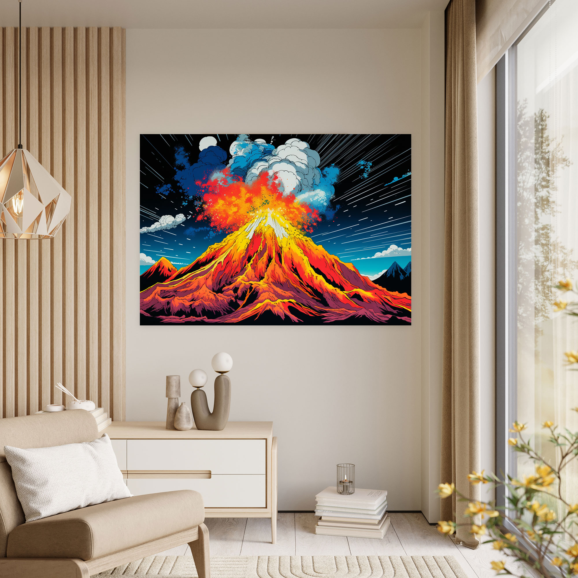 Pop Art Stilinde Volkan Kanvas Tablo - Canlı Renkler Cesur Tasarım