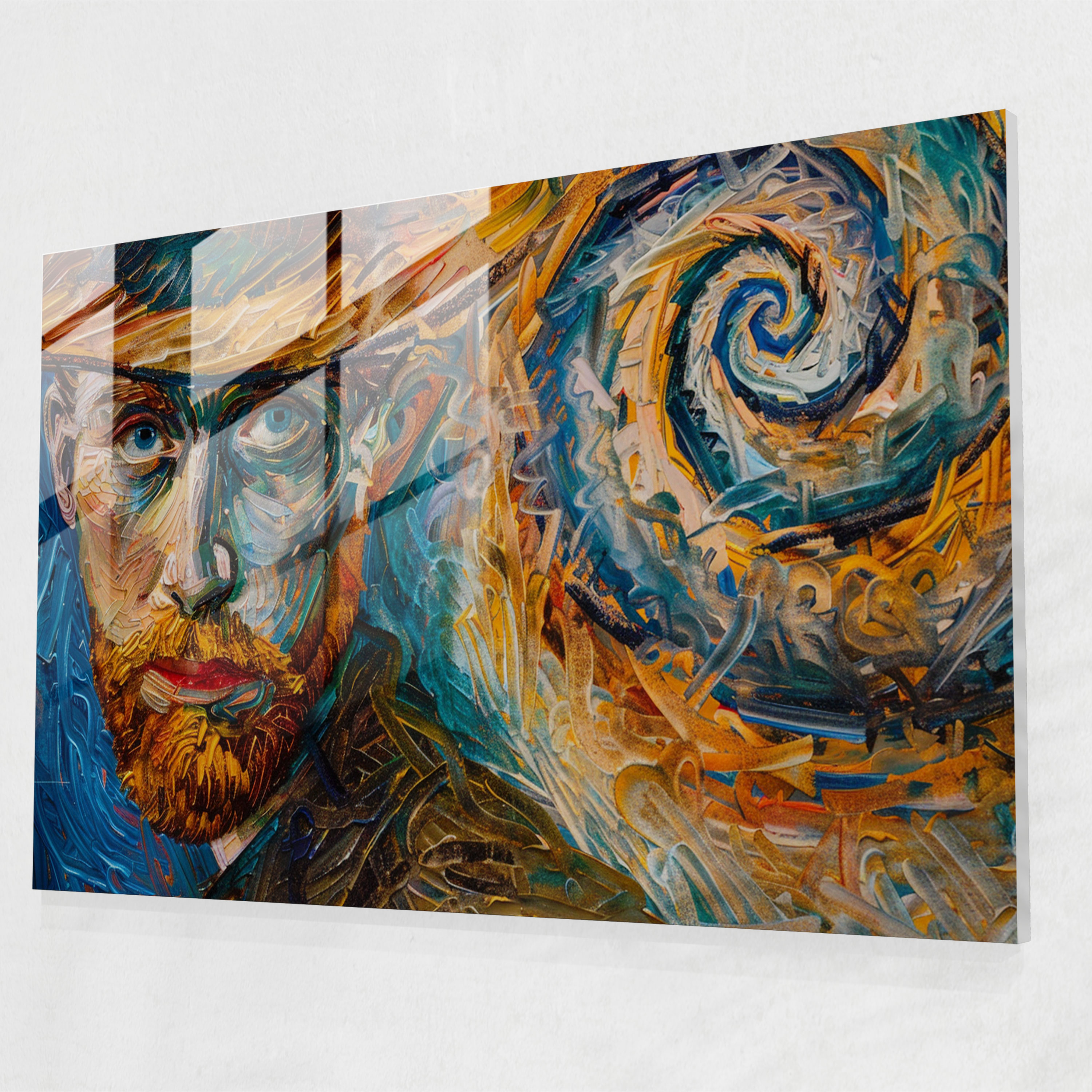 Vincent Van Gogh Glass Art - Self-Portrait With Swirling Background - Vincent Van Gogh, Home Decoration, Vincent Van Gogh, Wall Decoration