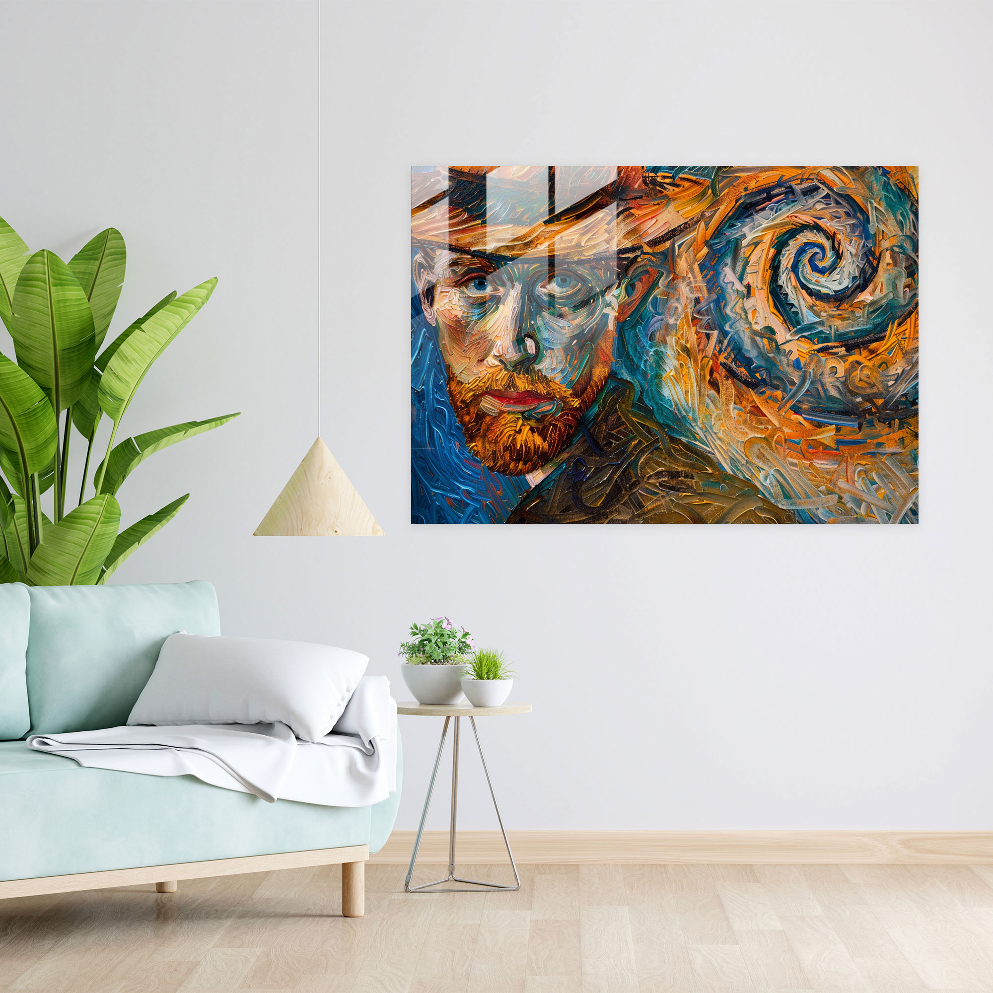 Vincent Van Gogh Glass Art - Self-Portrait With Swirling Background - Vincent Van Gogh, Home Decoration, Vincent Van Gogh, Wall Decoration