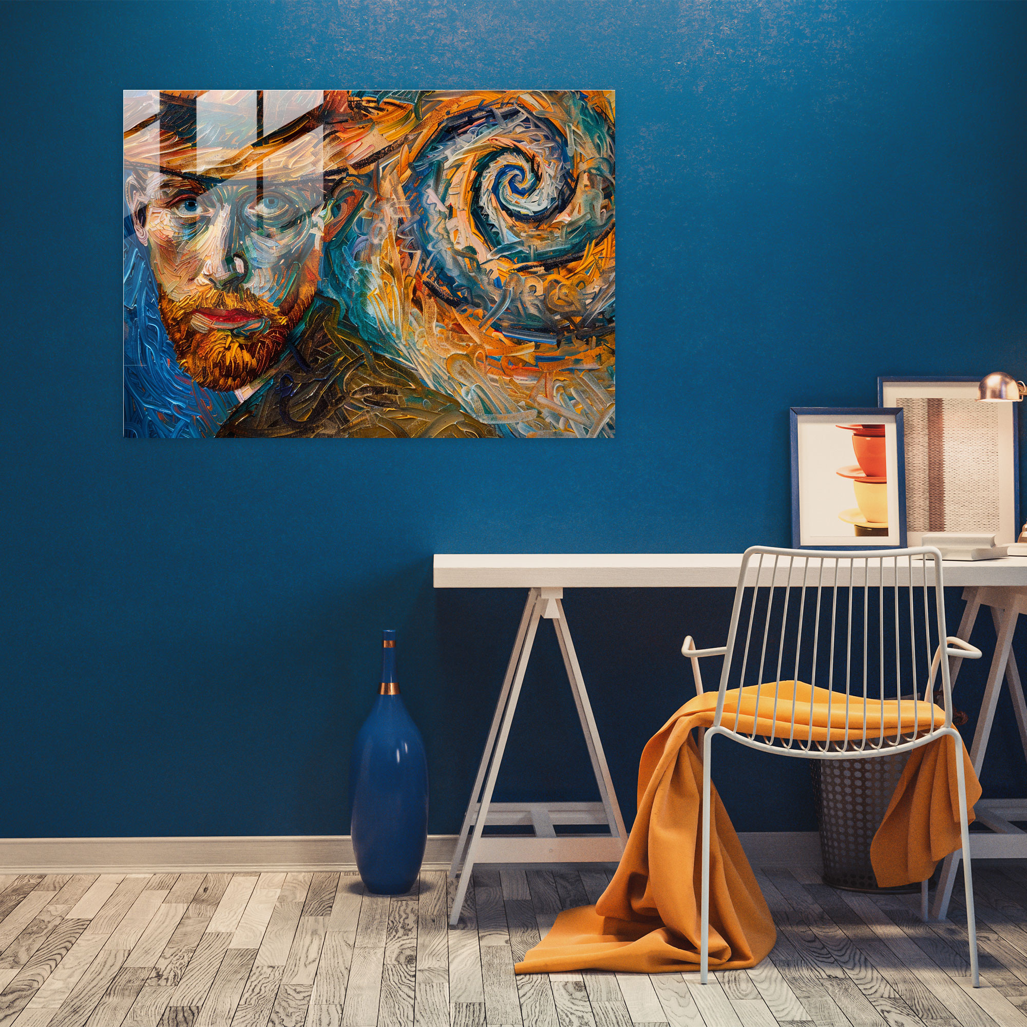 Vincent Van Gogh Glass Art - Self-Portrait With Swirling Background - Vincent Van Gogh, Home Decoration, Vincent Van Gogh, Wall Decoration