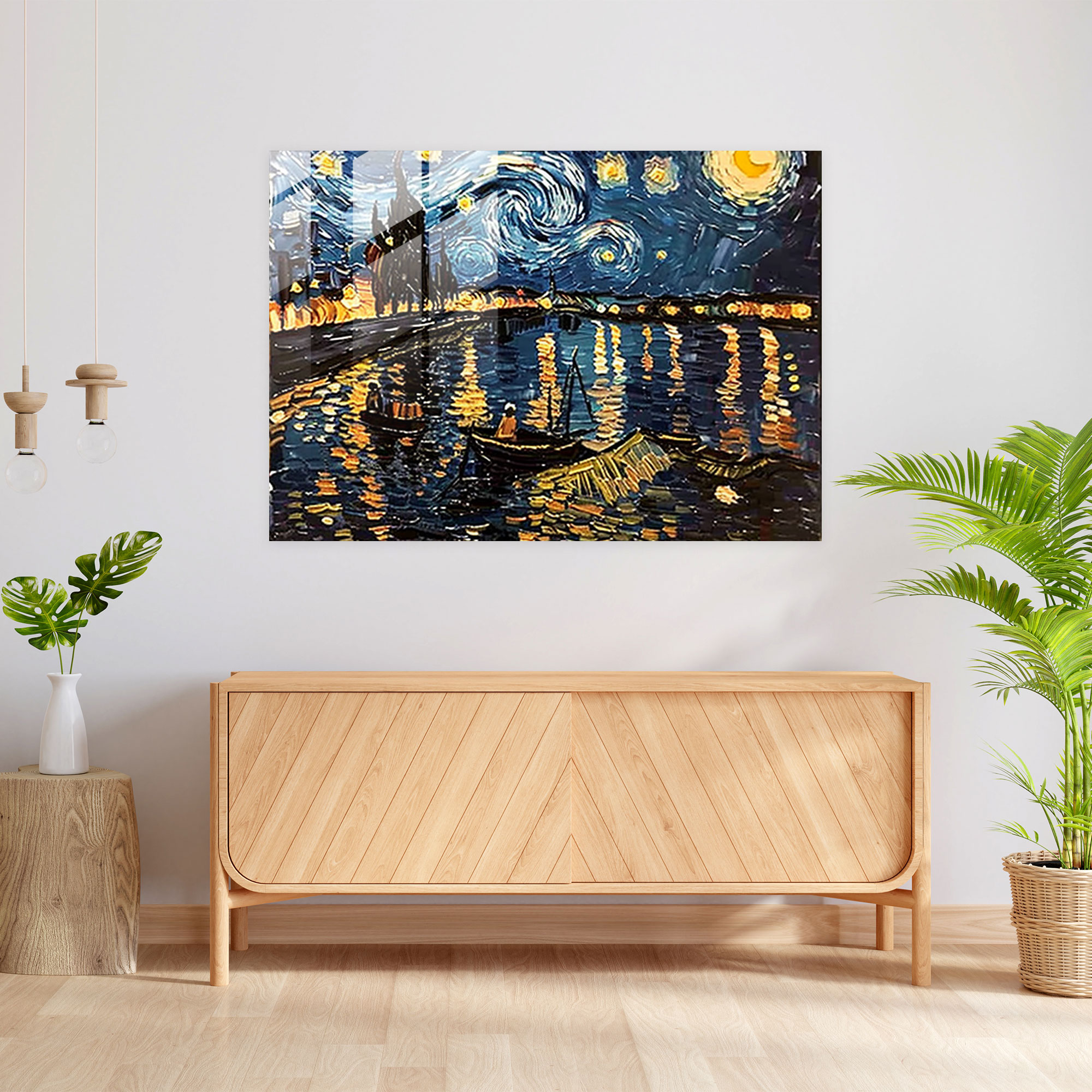 Vincent Van Gogh Glass Print: Starry Night Over The Rhone, 16X20 - Vincent Van Gogh, Glass Print, Glass Wall Art, Vincent Van Gogh