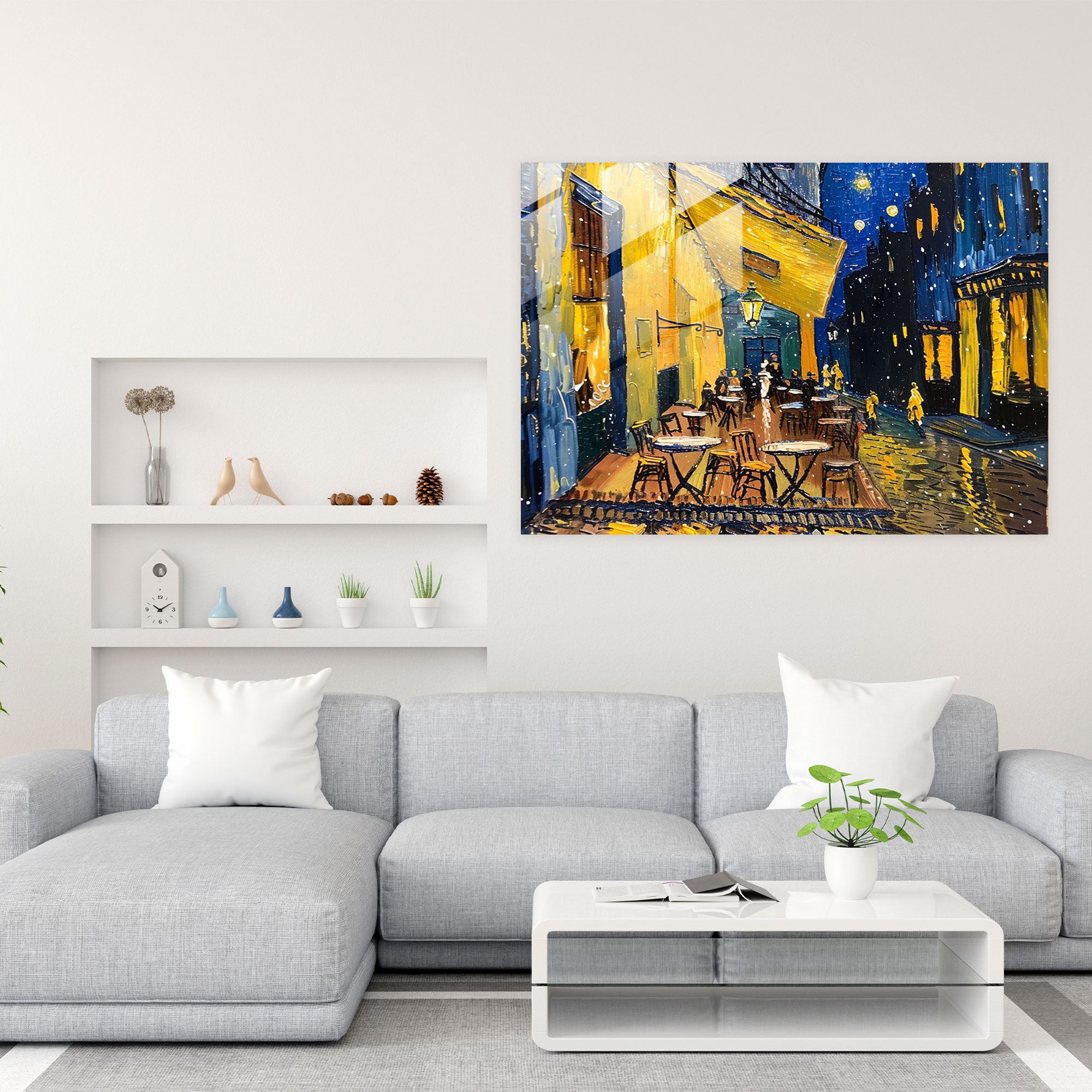 Vincent Van Gogh Home Decoration: Cafe Terrace At Night, 12X18 - Vincent Van Gogh, Wall Decoration, Modern Art, Glass Print