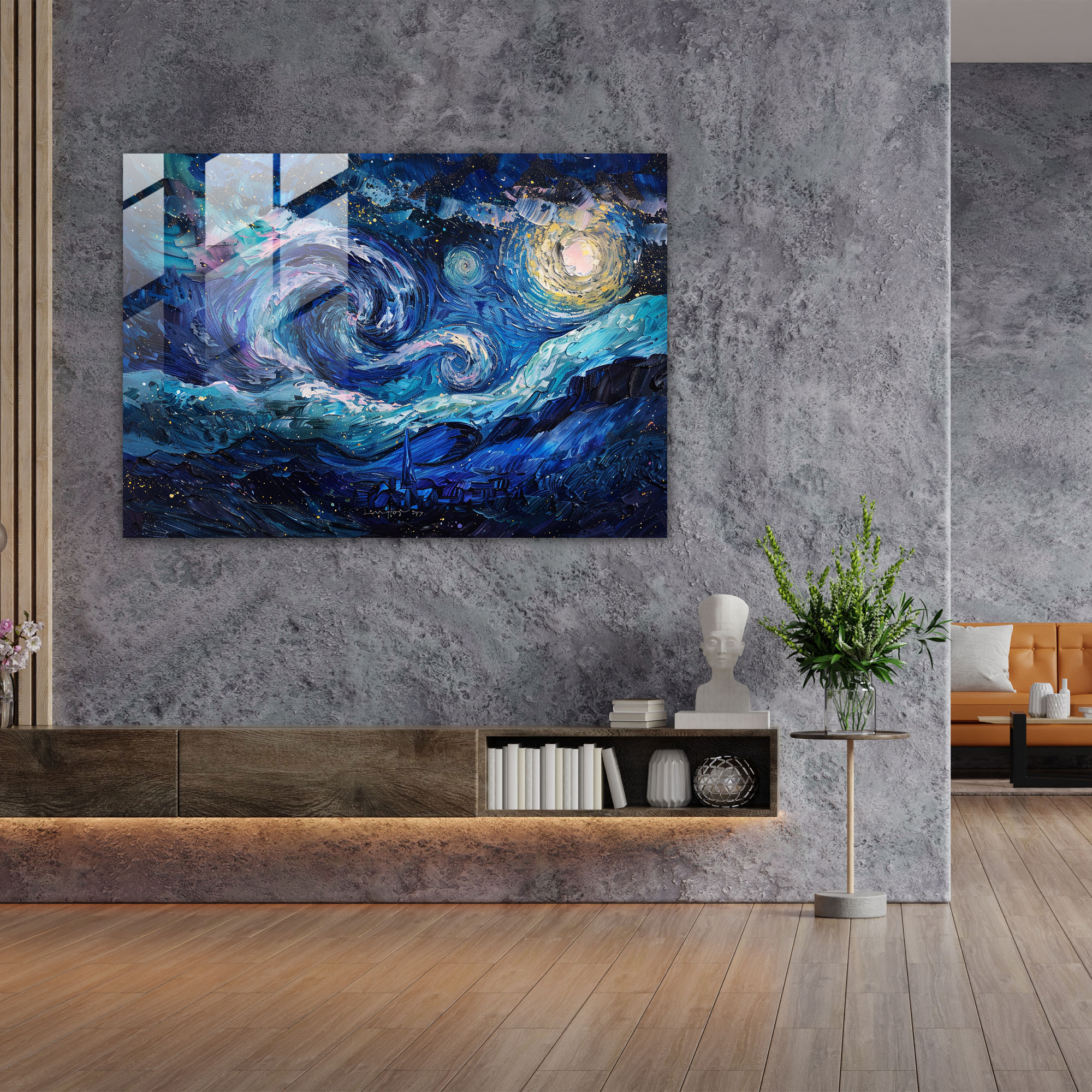 Vincent Van Gogh Glass Wall Art - Swirling Sky - Vincent Van Gogh, Glass Wall Art, Wall Decoration, Modern Art
