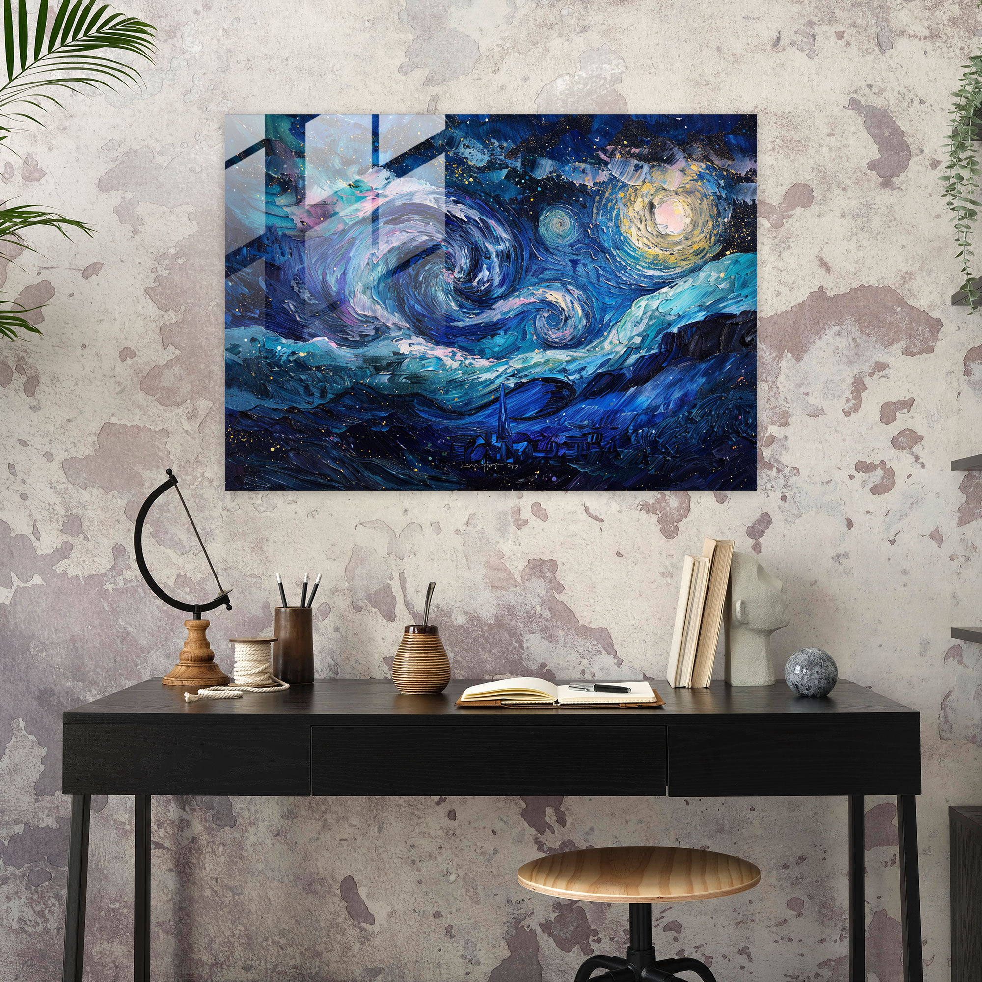 Vincent Van Gogh Glass Wall Art - Swirling Sky - Vincent Van Gogh, Glass Wall Art, Wall Decoration, Modern Art