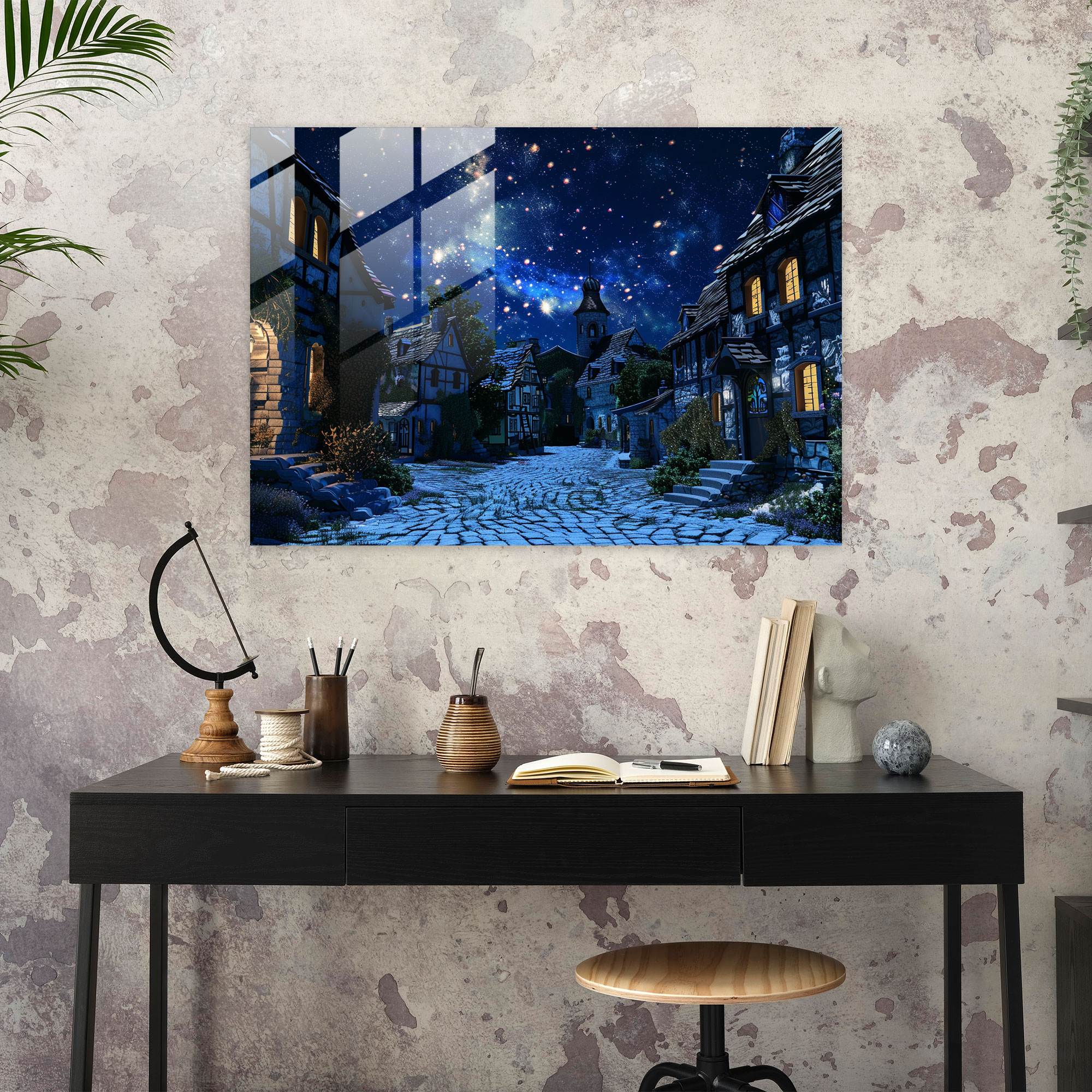 Vincent Van Gogh Glass Print - Starry Night Sky - Vincent Van Gogh, Sky, Cobblestone, Glass Print