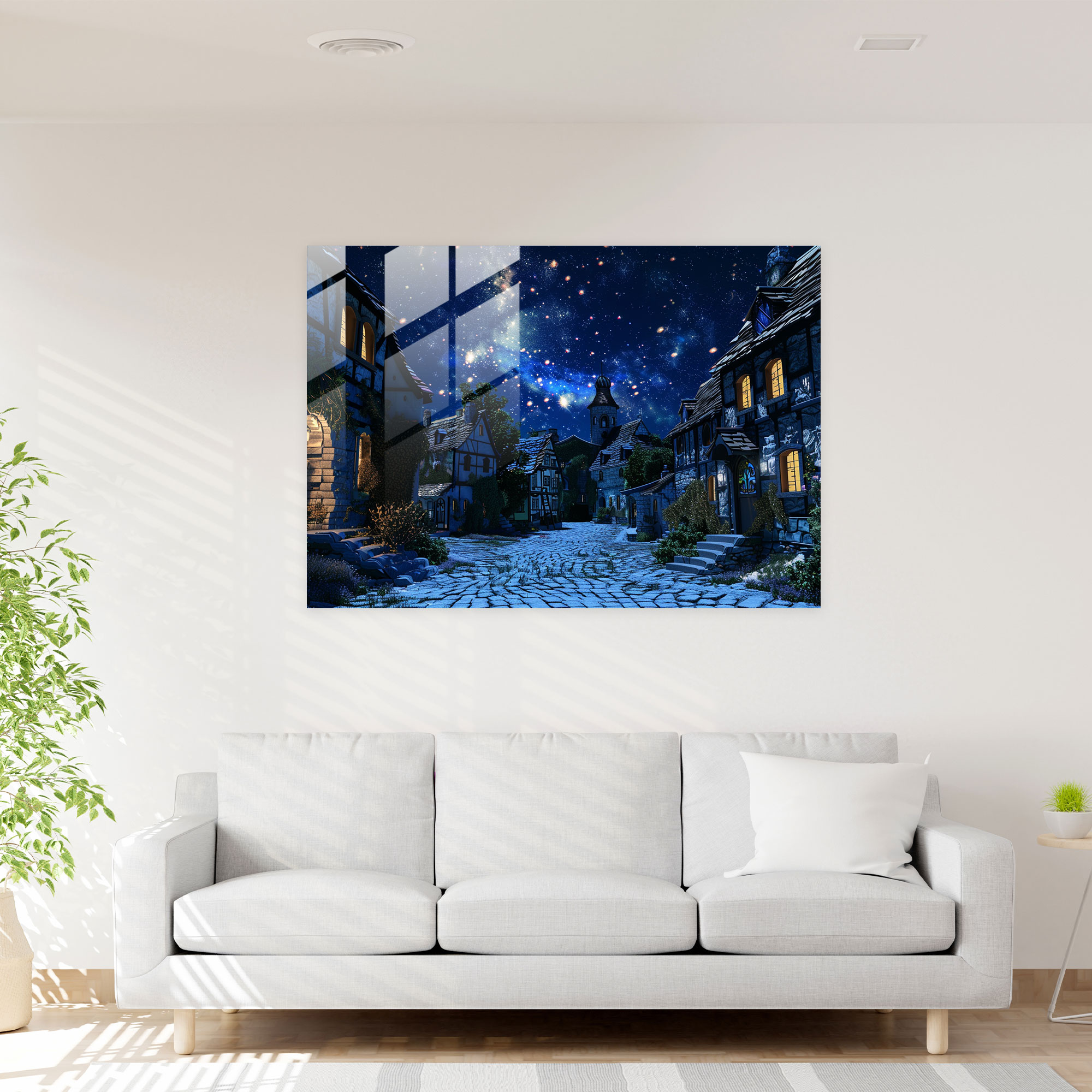 Vincent Van Gogh Glass Print - Starry Night Sky - Vincent Van Gogh, Sky, Cobblestone, Glass Print