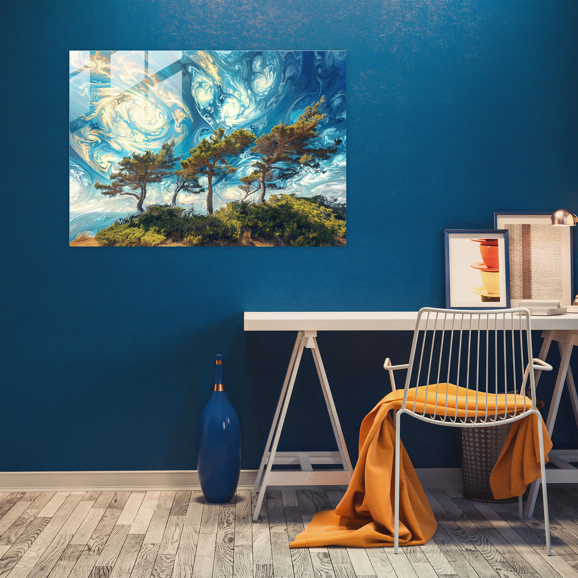 Vincent Van Gogh Glass Art - Swirling Cypress Trees - Vincent Van Gogh, Home Decoration, Glass Wall Art, Glass Print