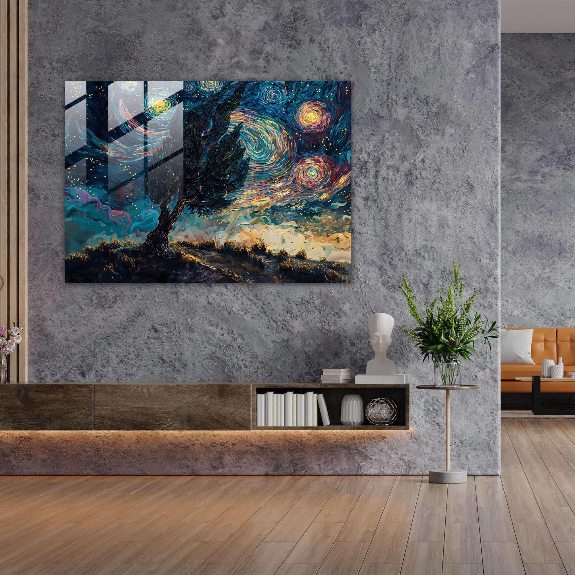 Vincent Van Gogh Glass Art - Starry Night Cypress - Vincent Van Gogh, Cypress Tree, Glass Print, Wall Decoration