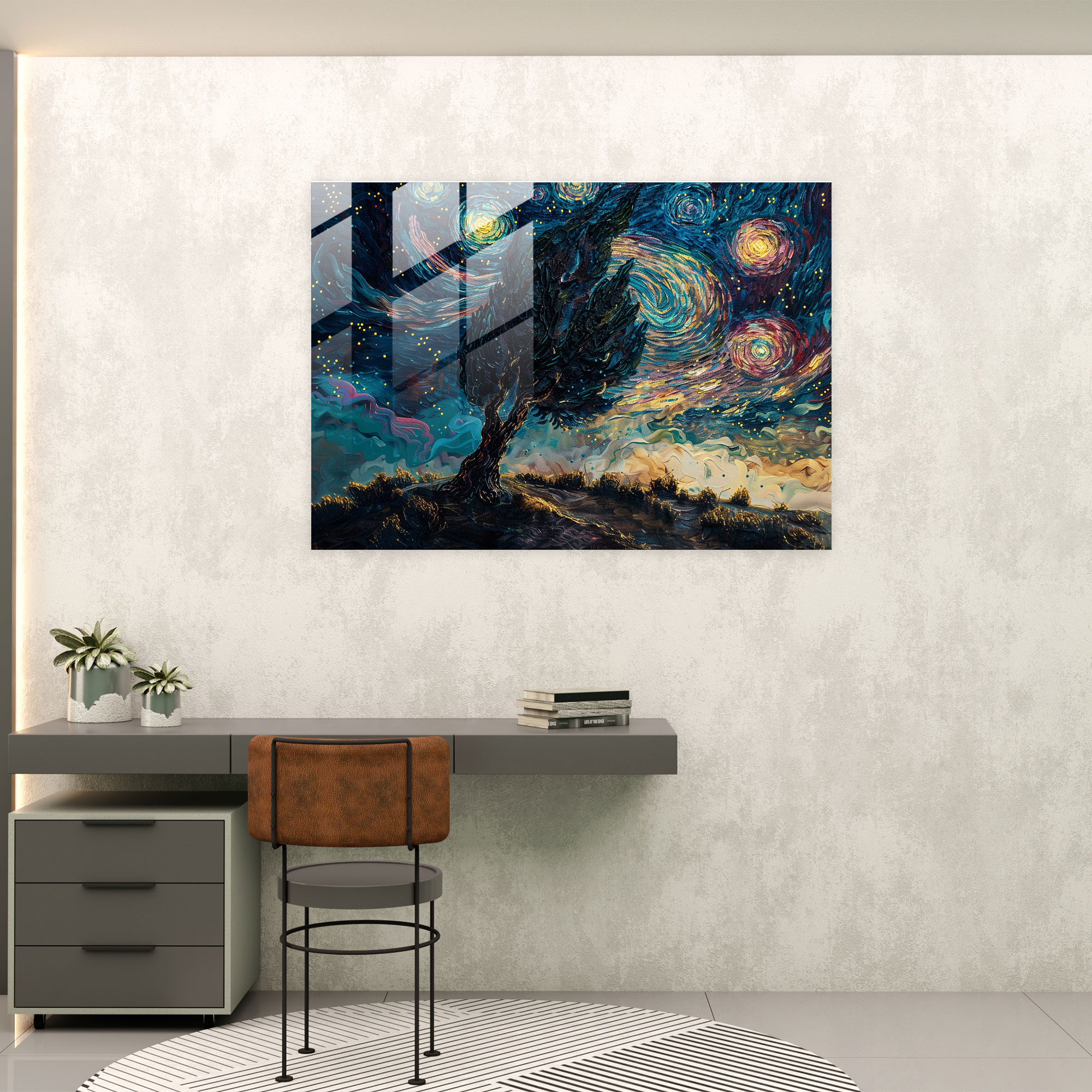 Vincent Van Gogh Glass Art - Starry Night Cypress - Vincent Van Gogh, Cypress Tree, Glass Print, Wall Decoration