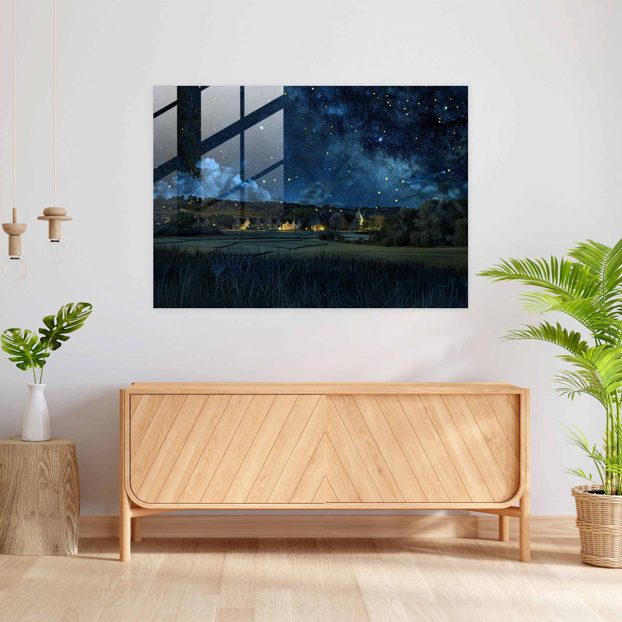Vincent Van Gogh Glass Print - Starry Night Town - Vincent Van Gogh, Glass Art, Wall Decoration, Vincent Van Gogh