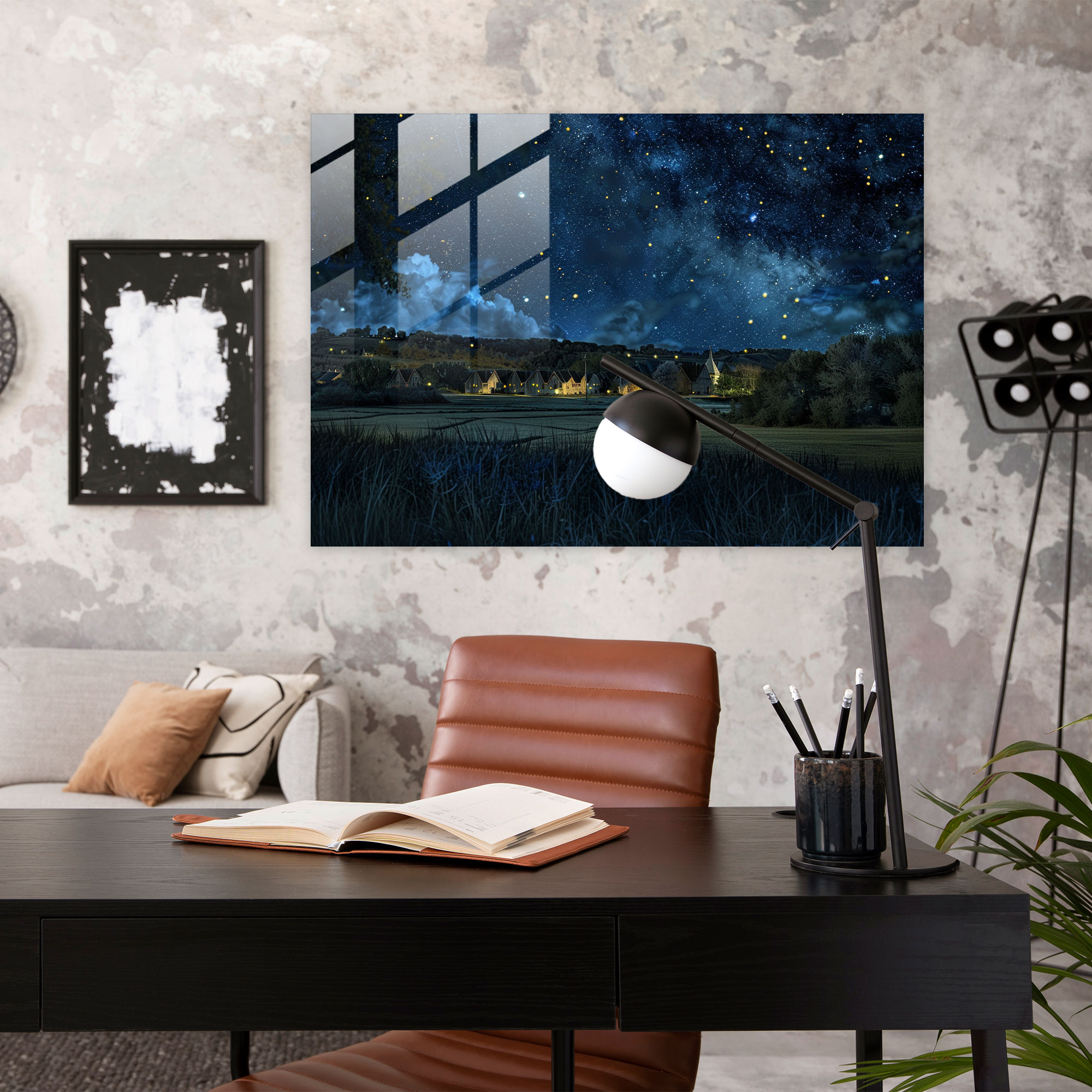 Vincent Van Gogh Glass Print - Starry Night Town - Vincent Van Gogh, Glass Art, Wall Decoration, Vincent Van Gogh