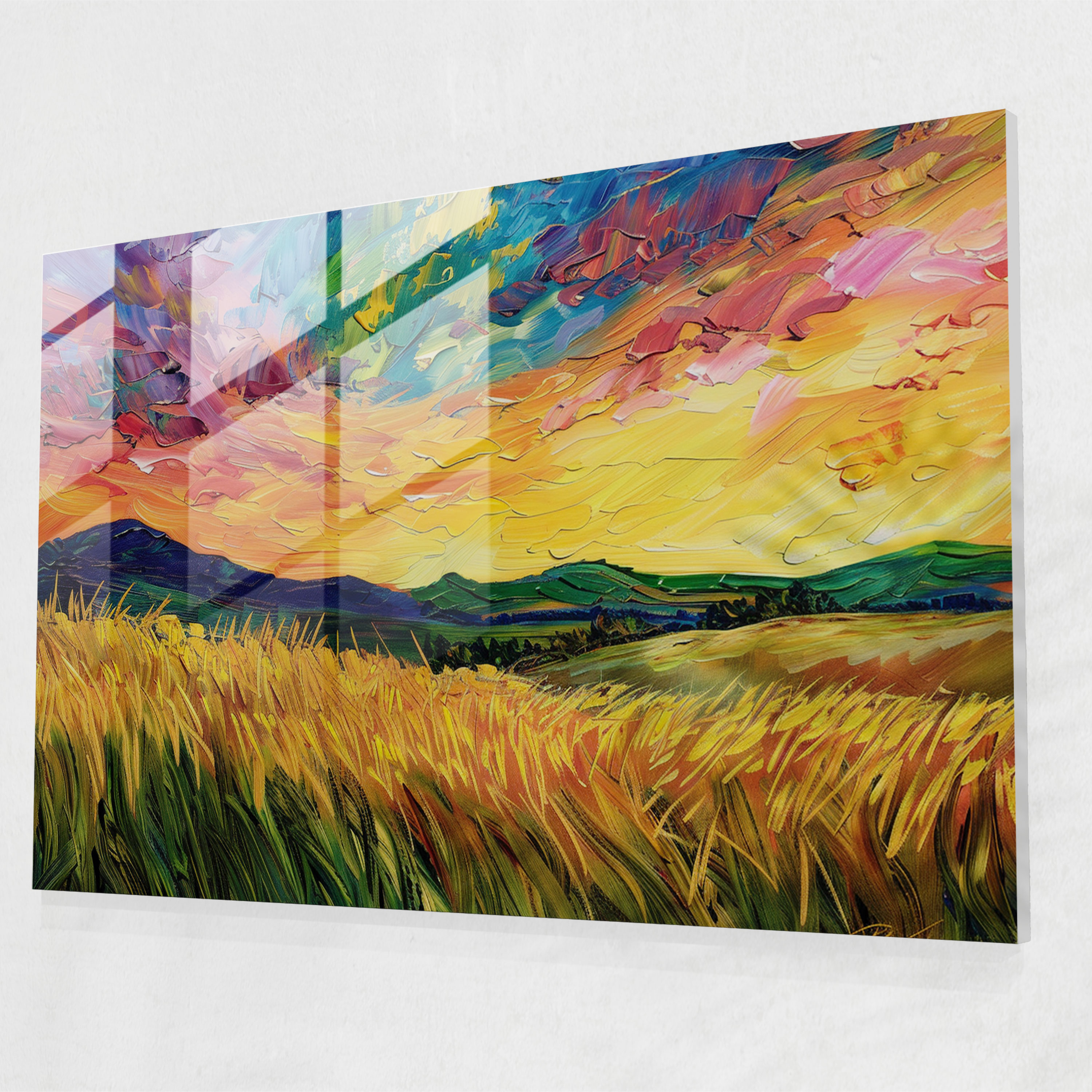 Vincent Van Gogh Glass Print - Sunset Wheat Fields - Vincent Van Gogh, Home Decoration, Modern Art, Glass Print