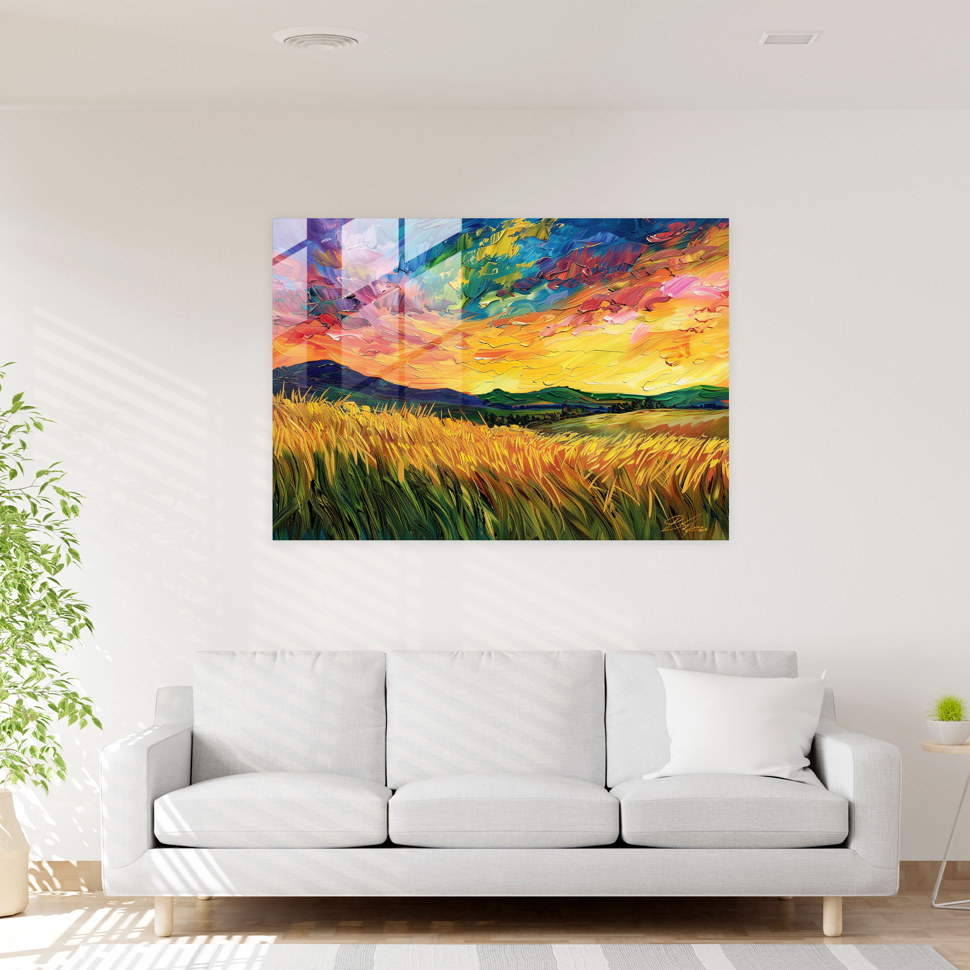 Vincent Van Gogh Glass Print - Sunset Wheat Fields - Vincent Van Gogh, Home Decoration, Modern Art, Glass Print