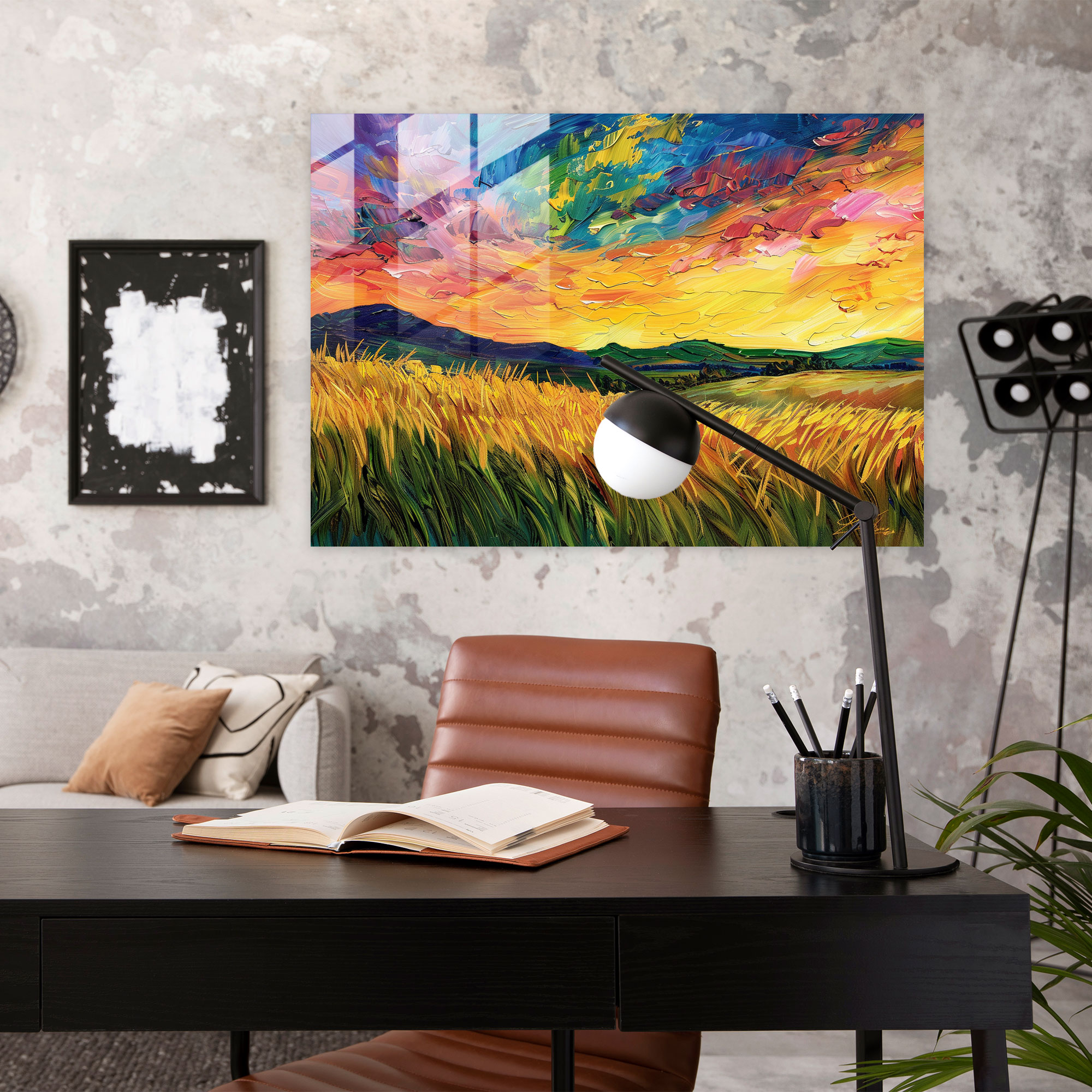 Vincent Van Gogh Glass Print - Sunset Wheat Fields - Vincent Van Gogh, Home Decoration, Modern Art, Glass Print