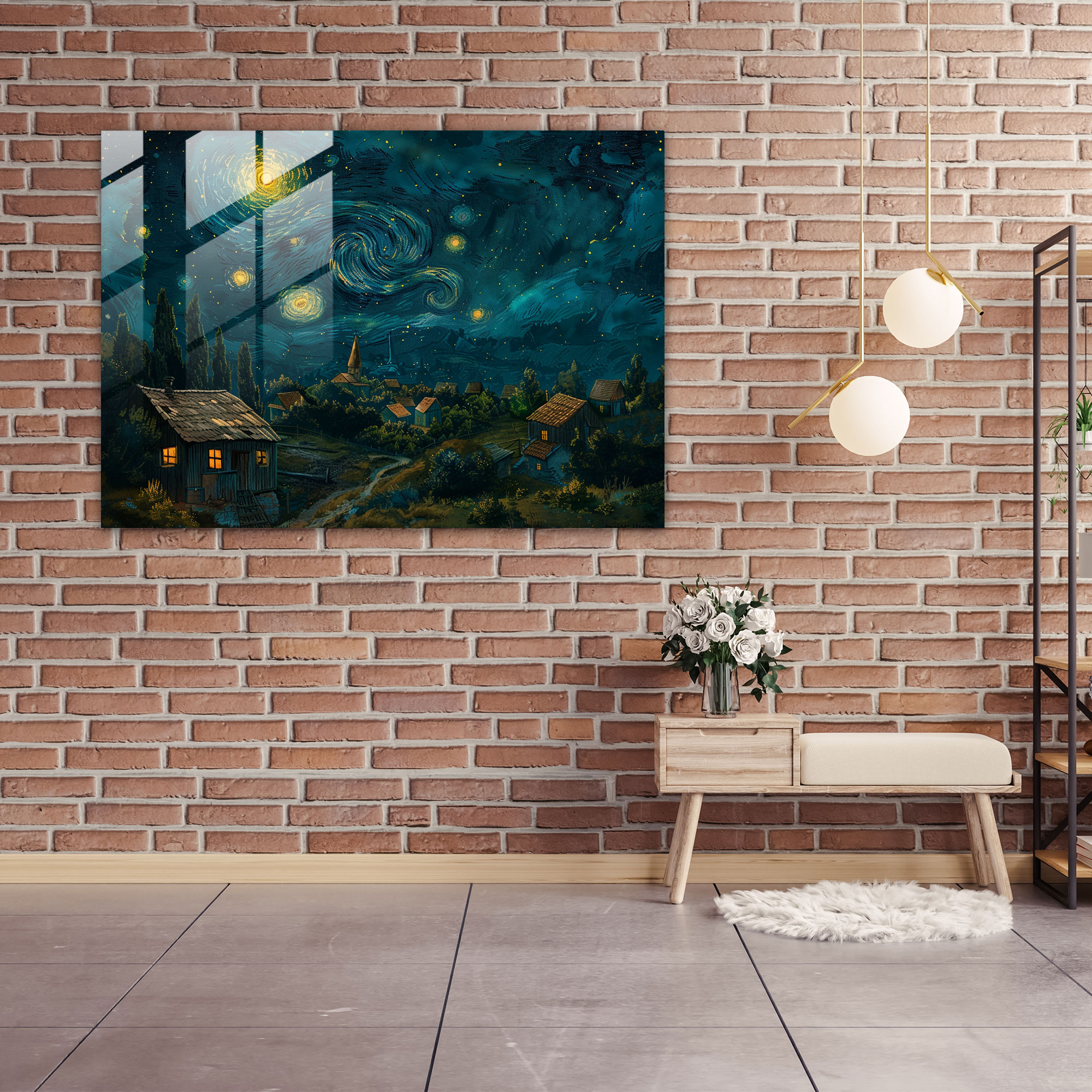 Vincent Van Gogh Glass Wall Art - Starry Night Village - Vincent Van Gogh, Modern Art, Wall Decoration, Glass Art