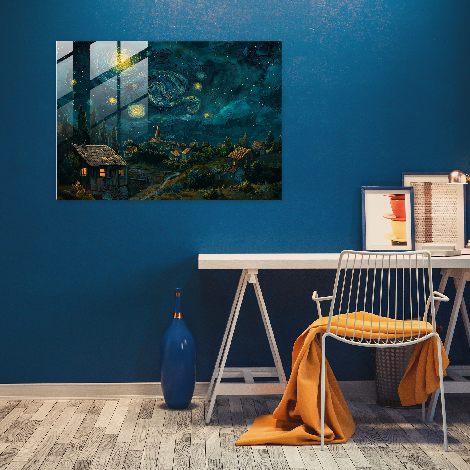 Vincent Van Gogh Glass Wall Art - Starry Night Village - Vincent Van Gogh, Modern Art, Wall Decoration, Glass Art