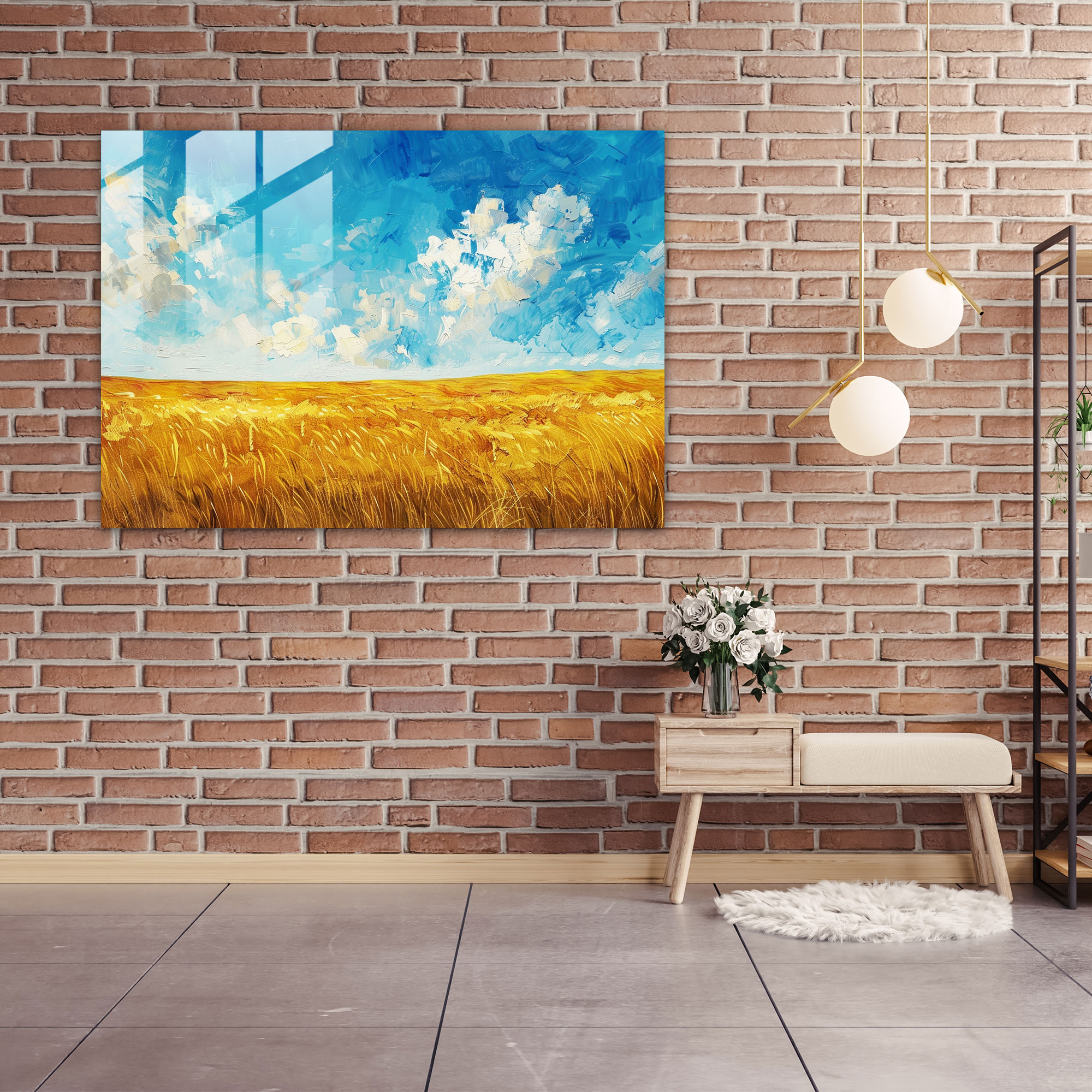 Vincent Van Gogh Home Decoration - Wheat Fields Glass Print - Vincent Van Gogh, Glass Art, Wall Decoration, Home Decoration