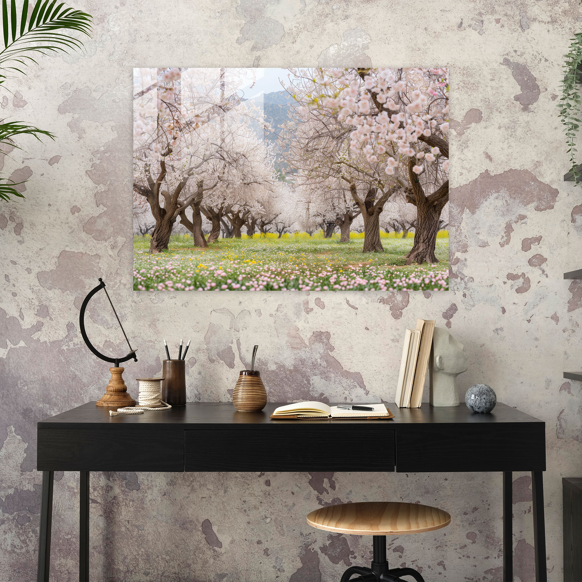 Vincent Van Gogh Home Decoration - Almond Trees Glass Print - Vincent Van Gogh, Vincent Van Gogh, Wall Decoration, Home Decoration