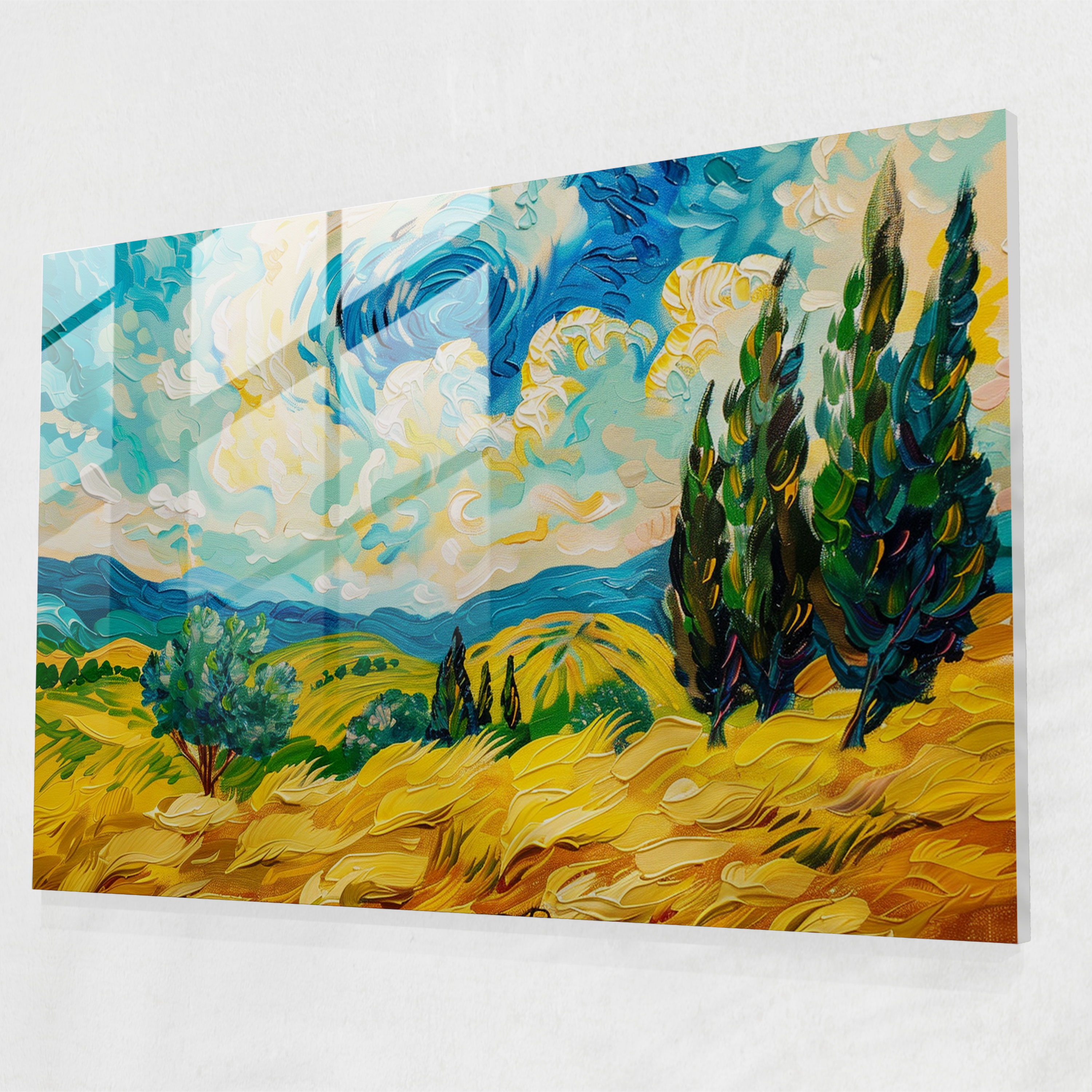 Vincent Van Gogh Glass Art - Wheat Field With Cypresses Glass Print - Vincent Van Gogh, Home Decoration, Modern Art, Vincent Van Gogh