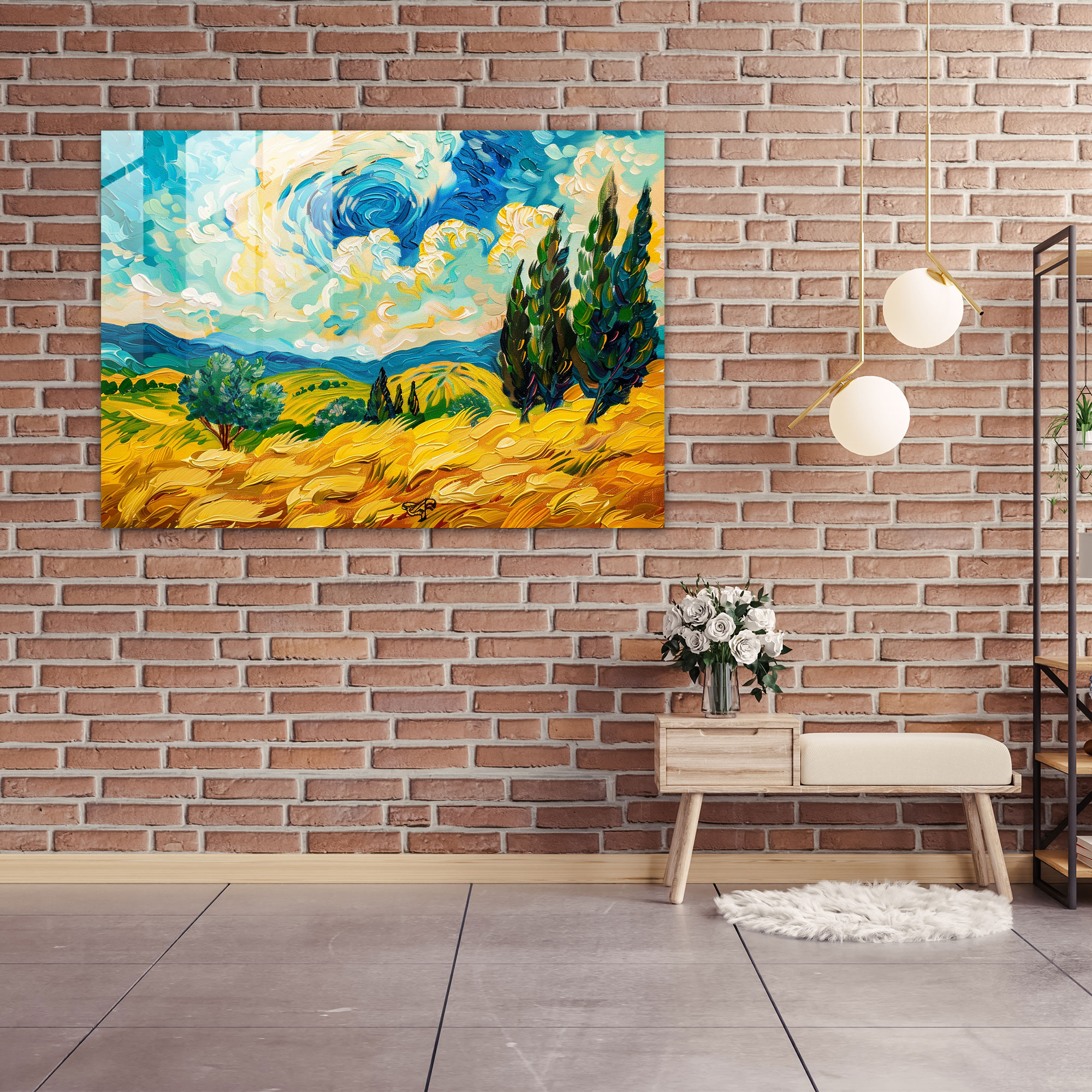 Vincent Van Gogh Glass Art - Wheat Field With Cypresses Glass Print - Vincent Van Gogh, Home Decoration, Modern Art, Vincent Van Gogh
