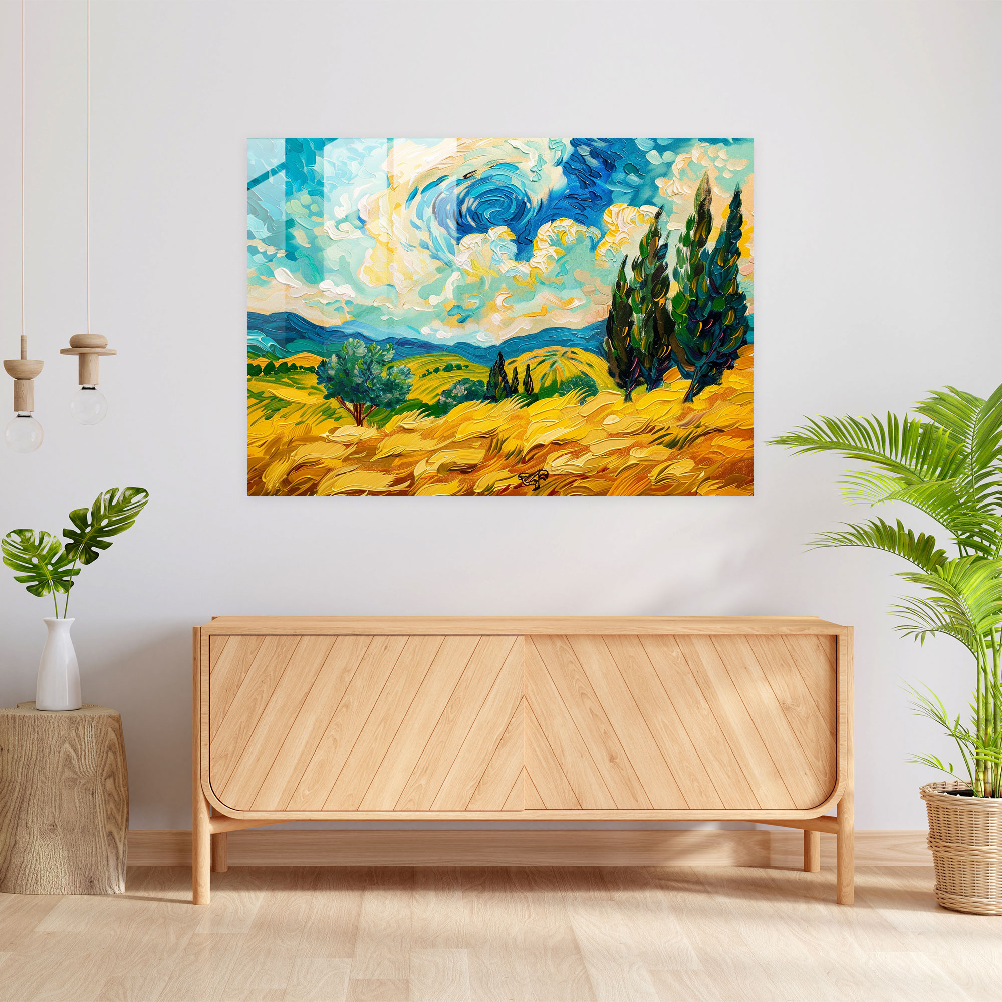 Vincent Van Gogh Glass Art - Wheat Field With Cypresses Glass Print - Vincent Van Gogh, Home Decoration, Modern Art, Vincent Van Gogh