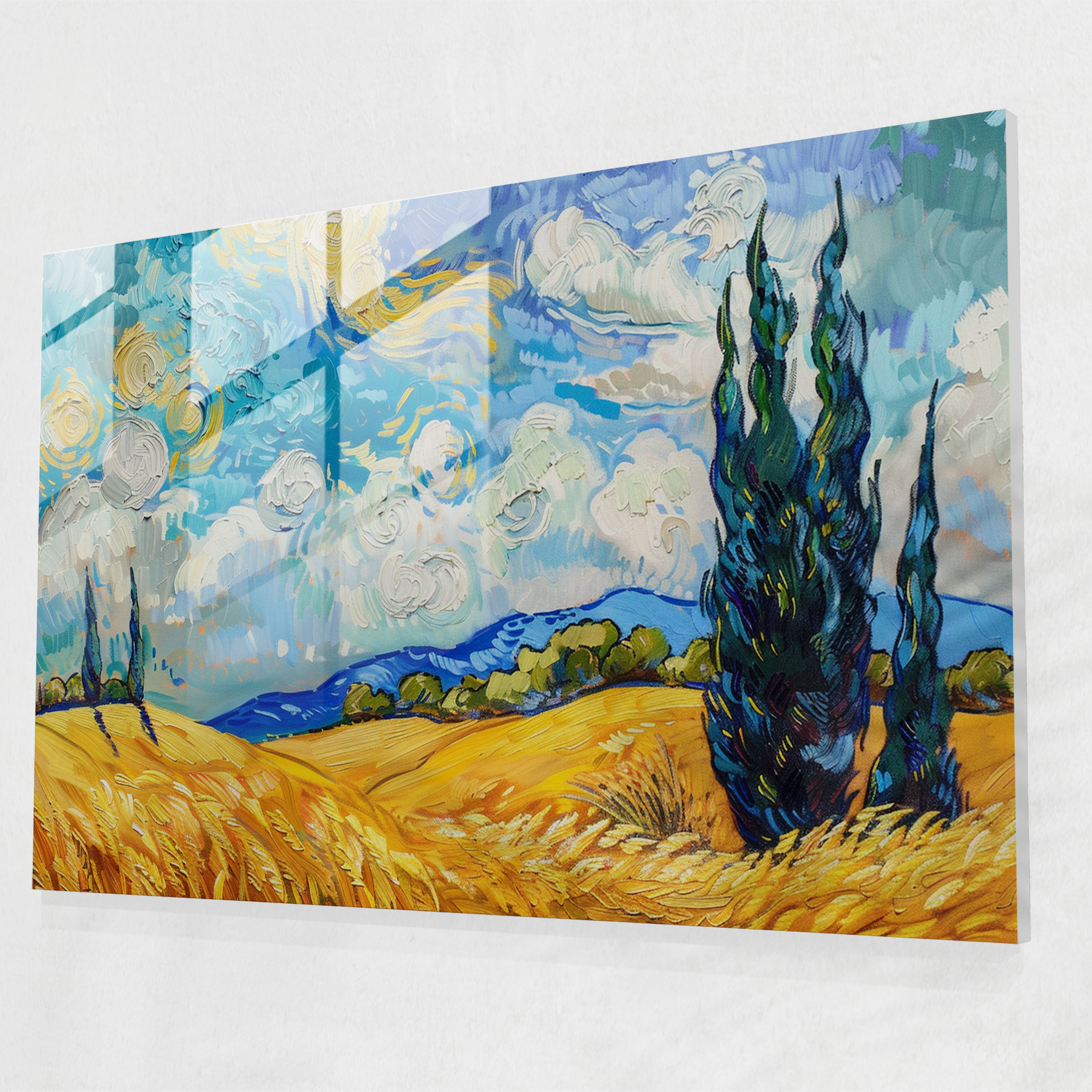 Vincent Van Gogh Modern Art - Wheatfield With Cypresses - Vincent Van Gogh, Glass Art, Modern Art, Glass Wall Art