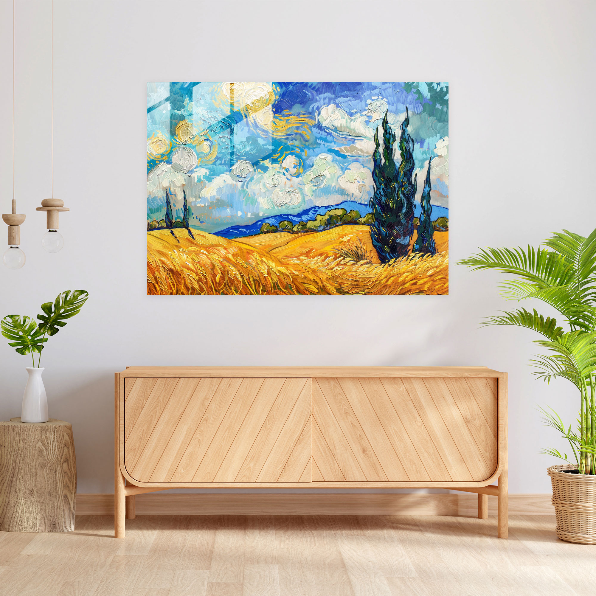 Vincent Van Gogh Modern Art - Wheatfield With Cypresses - Vincent Van Gogh, Glass Art, Modern Art, Glass Wall Art