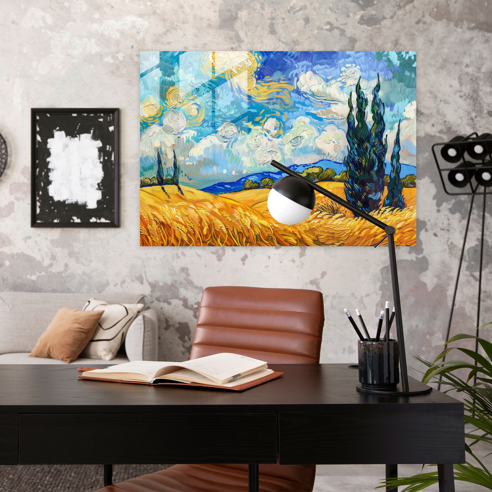 Vincent Van Gogh Modern Art - Wheatfield With Cypresses - Vincent Van Gogh, Glass Art, Modern Art, Glass Wall Art