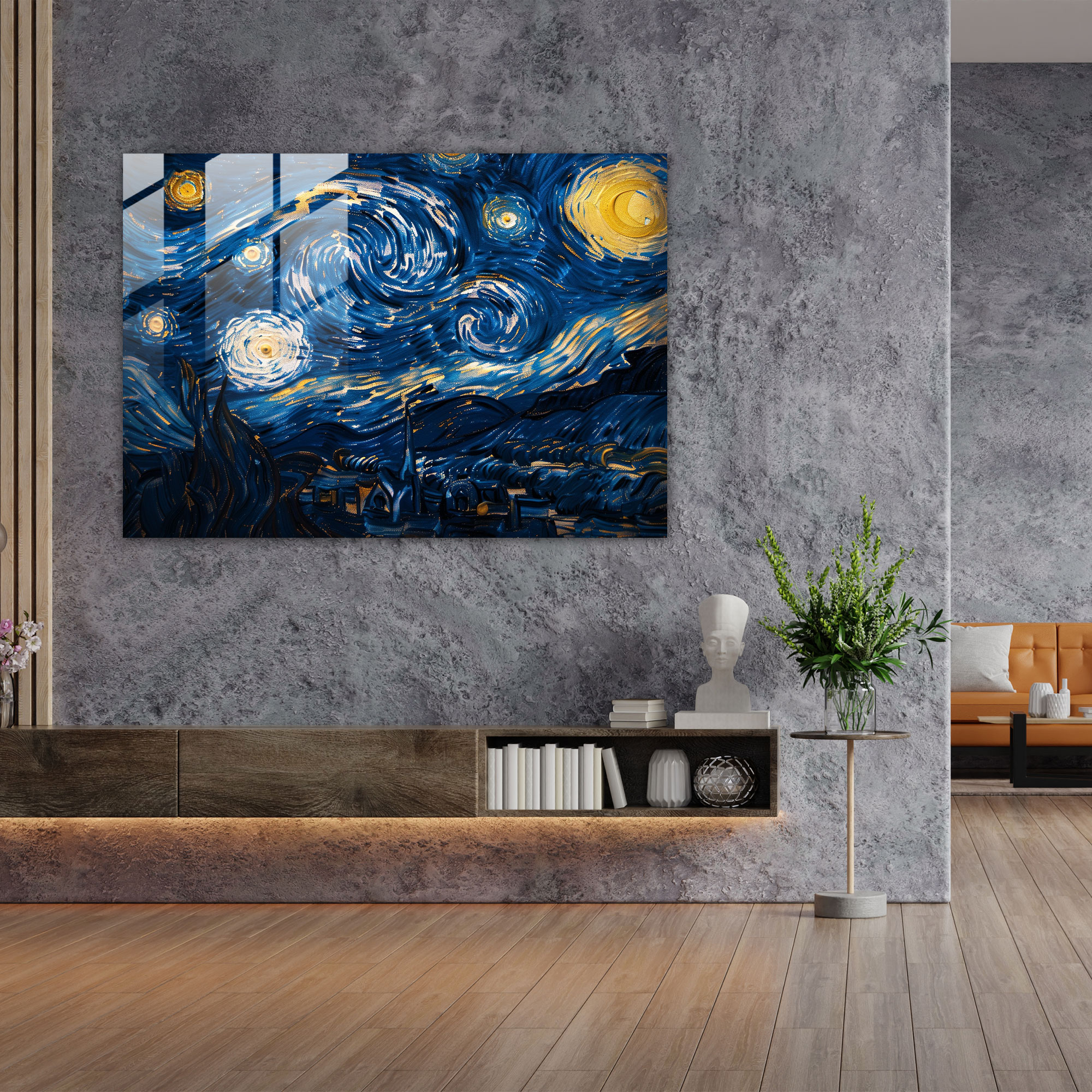 Vincent Van Gogh Glass Print – Starry Night Sky - Vincent Van Gogh, Home Decoration, Abstract Art, Vincent Van Gogh