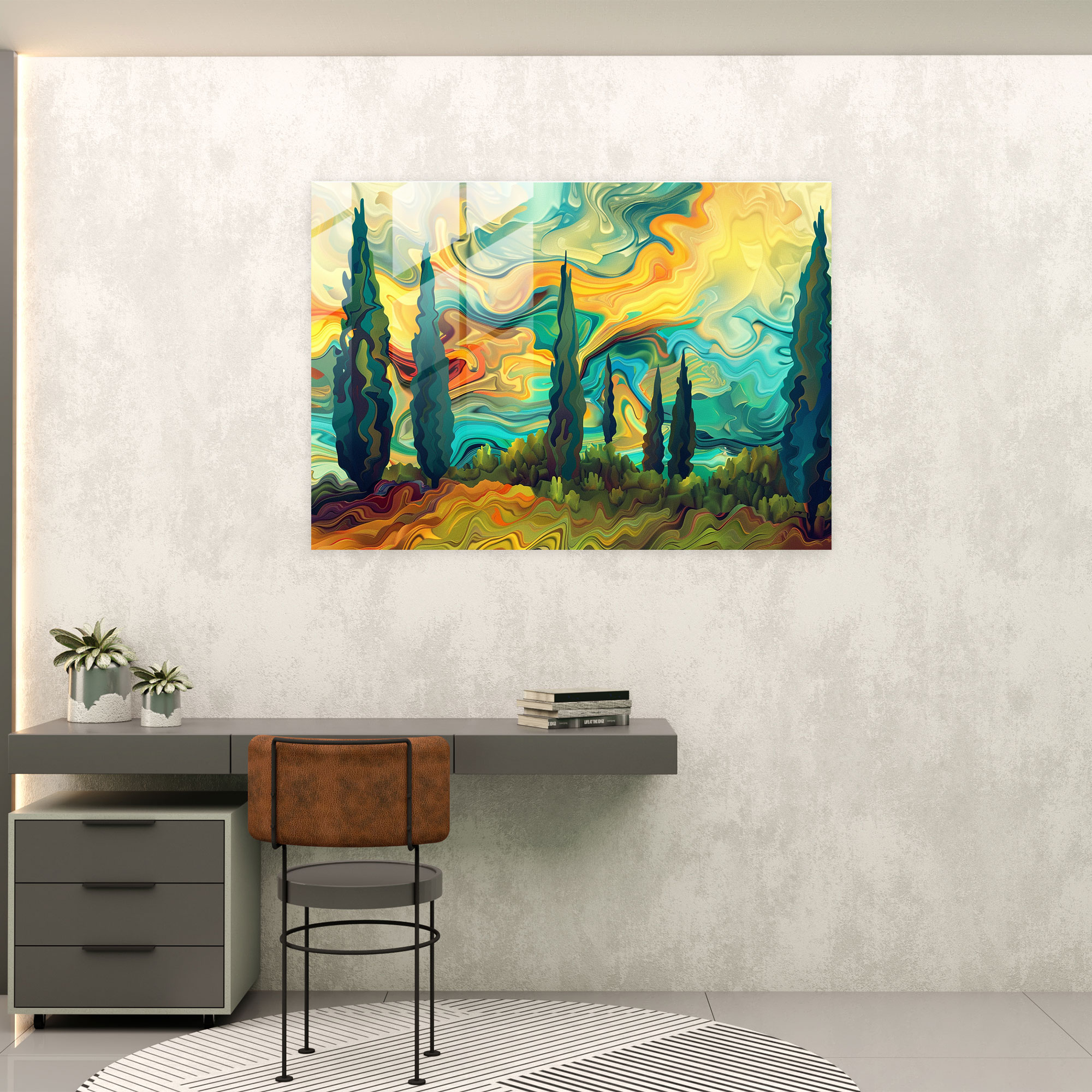 Vincent Van Gogh Glass Wall Art – Bold Cypress Trees - Vincent Van Gogh, Modern Art, Cypress Trees, Vincent Van Gogh