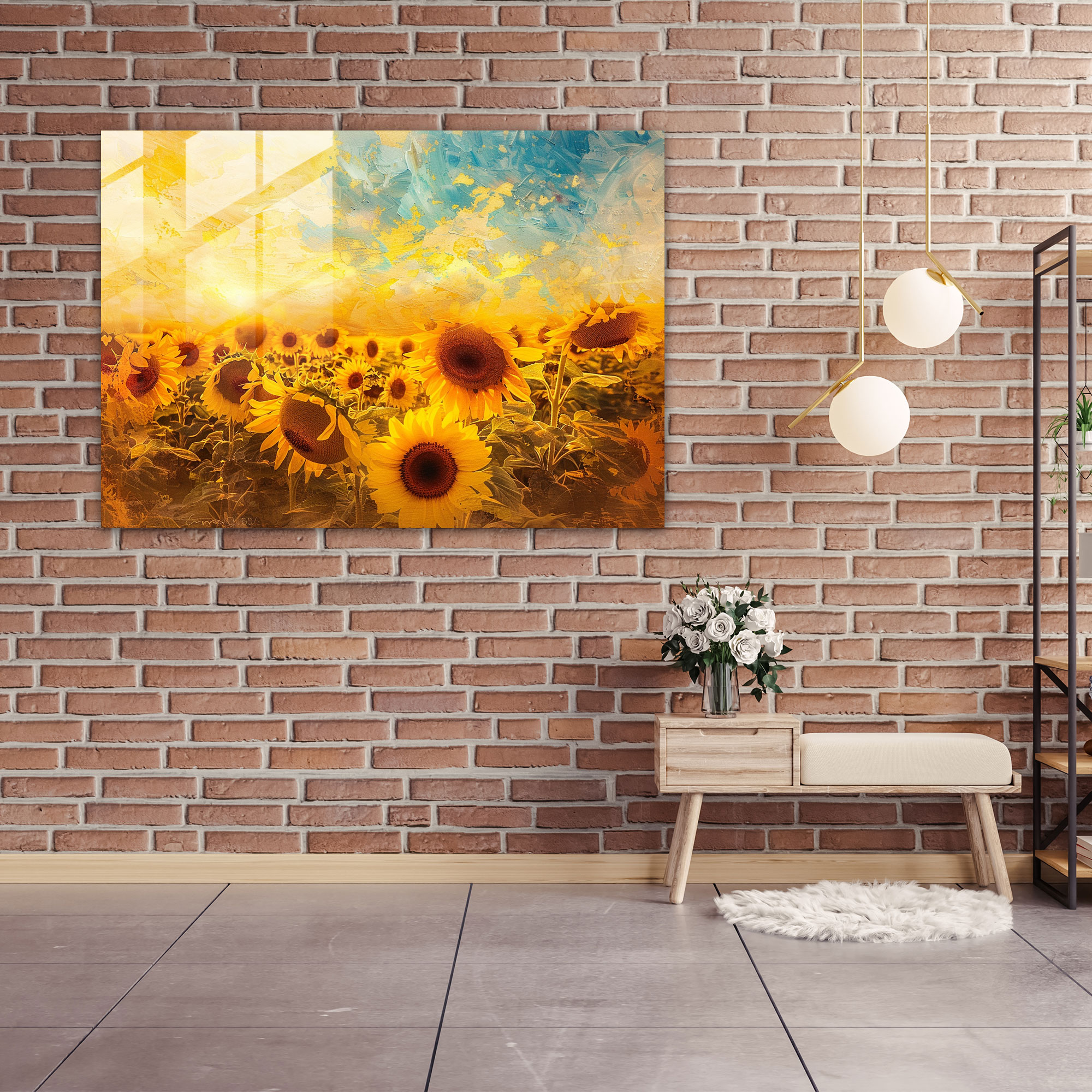 Vincent Van Gogh Glass Wall Art - Sunflowers In A Field - Vincent Van Gogh, Modern Art, Glass Art, Home Decoration