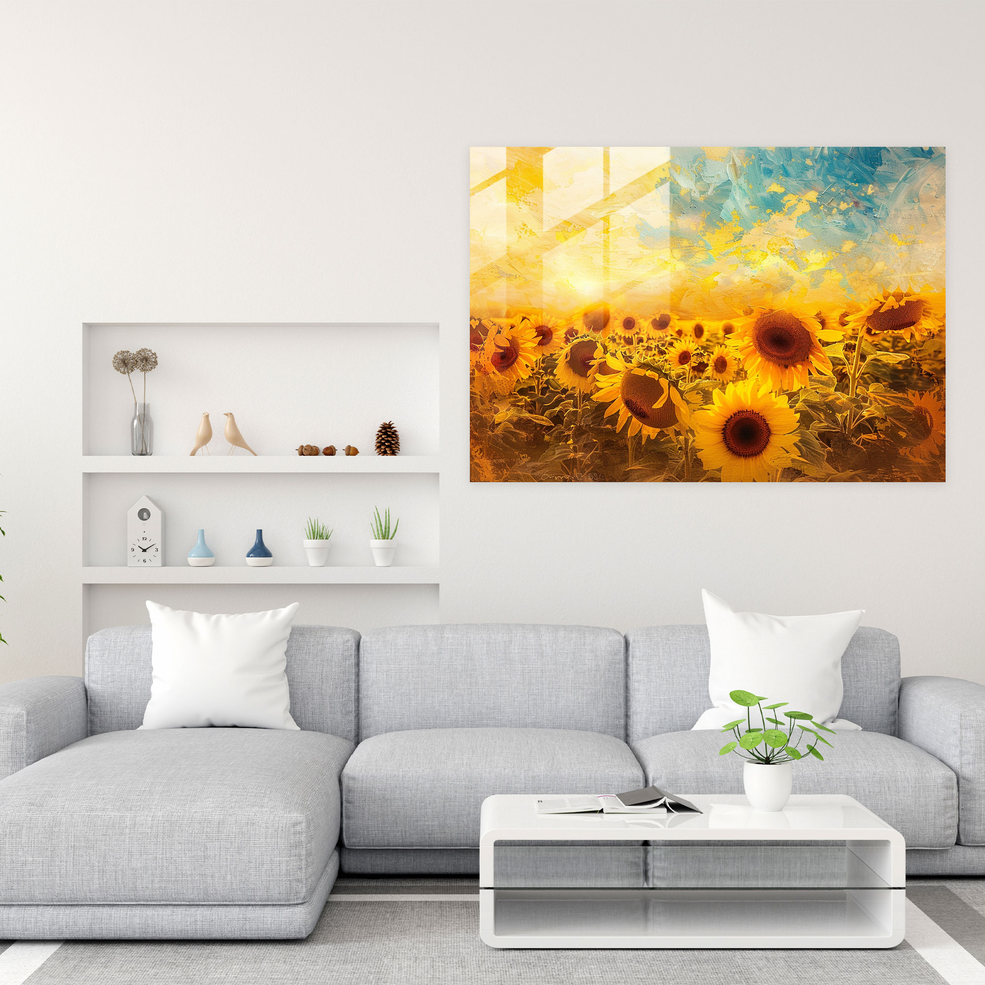 Vincent Van Gogh Glass Wall Art - Sunflowers In A Field - Vincent Van Gogh, Modern Art, Glass Art, Home Decoration