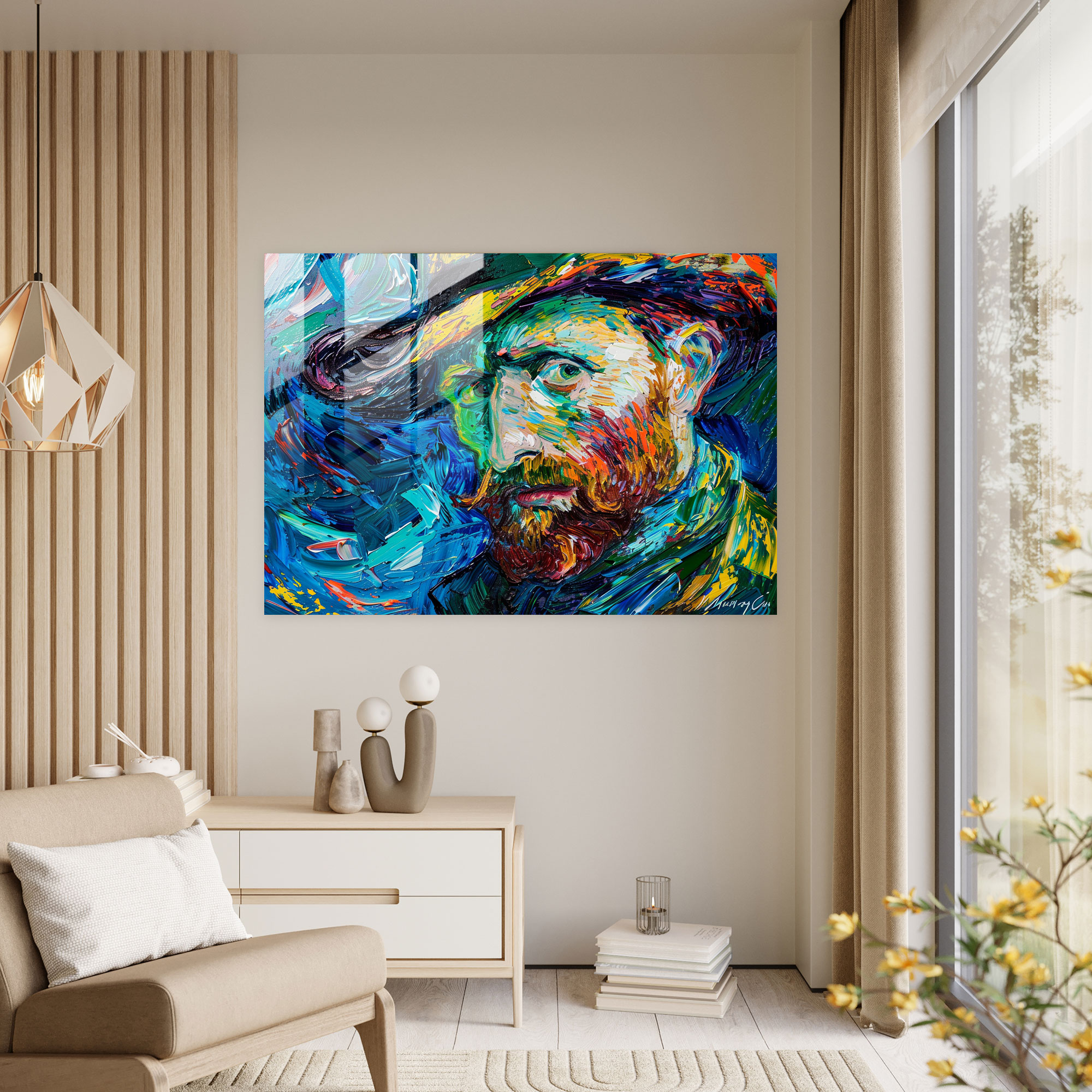 Vincent Van Gogh Glass Wall Art - Self-Portrait With Intense Brush Strokes - Vincent Van Gogh, Modern Art, Home Decoration, Glass Wall Art