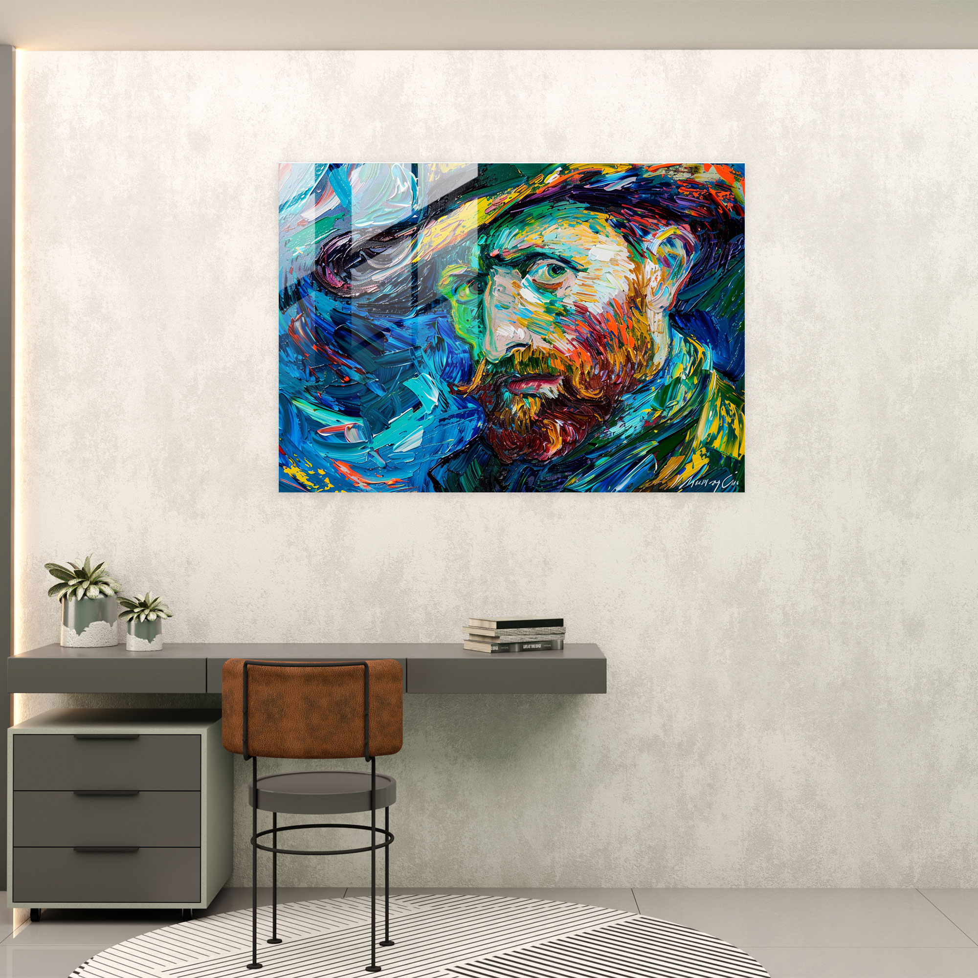 Vincent Van Gogh Glass Wall Art - Self-Portrait With Intense Brush Strokes - Vincent Van Gogh, Modern Art, Home Decoration, Glass Wall Art