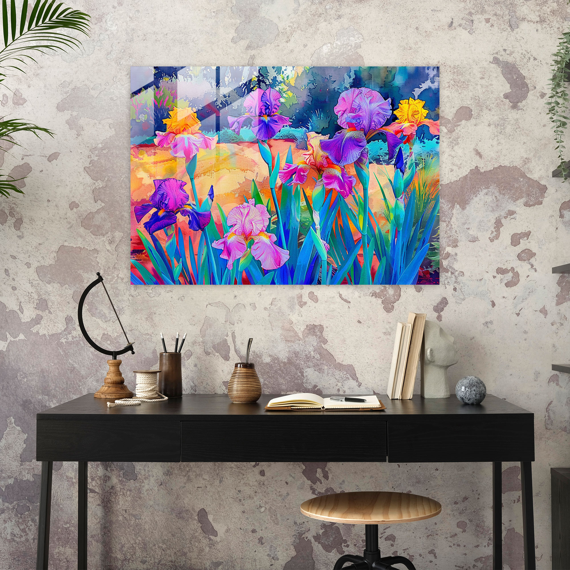 Vincent Van Gogh Glass Wall Art - Blooming Irises - Vincent Van Gogh, Vincent Van Gogh, Wall Decoration, Glass Print
