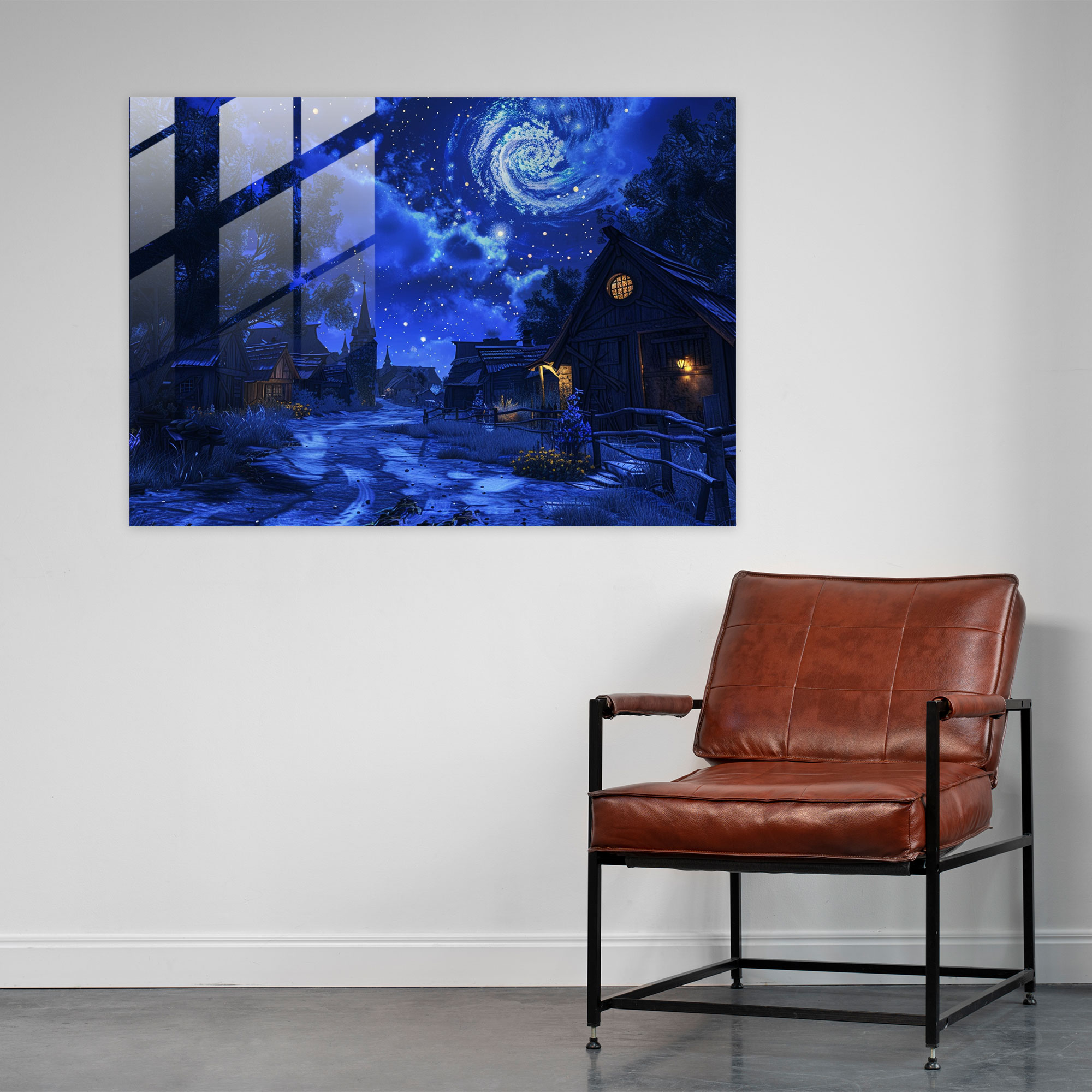 Vincent Van Gogh Glass Print - Peaceful Village Under Starry Night - Vincent Van Gogh, Glass Print, Home Decoration, Vincent Van Gogh
