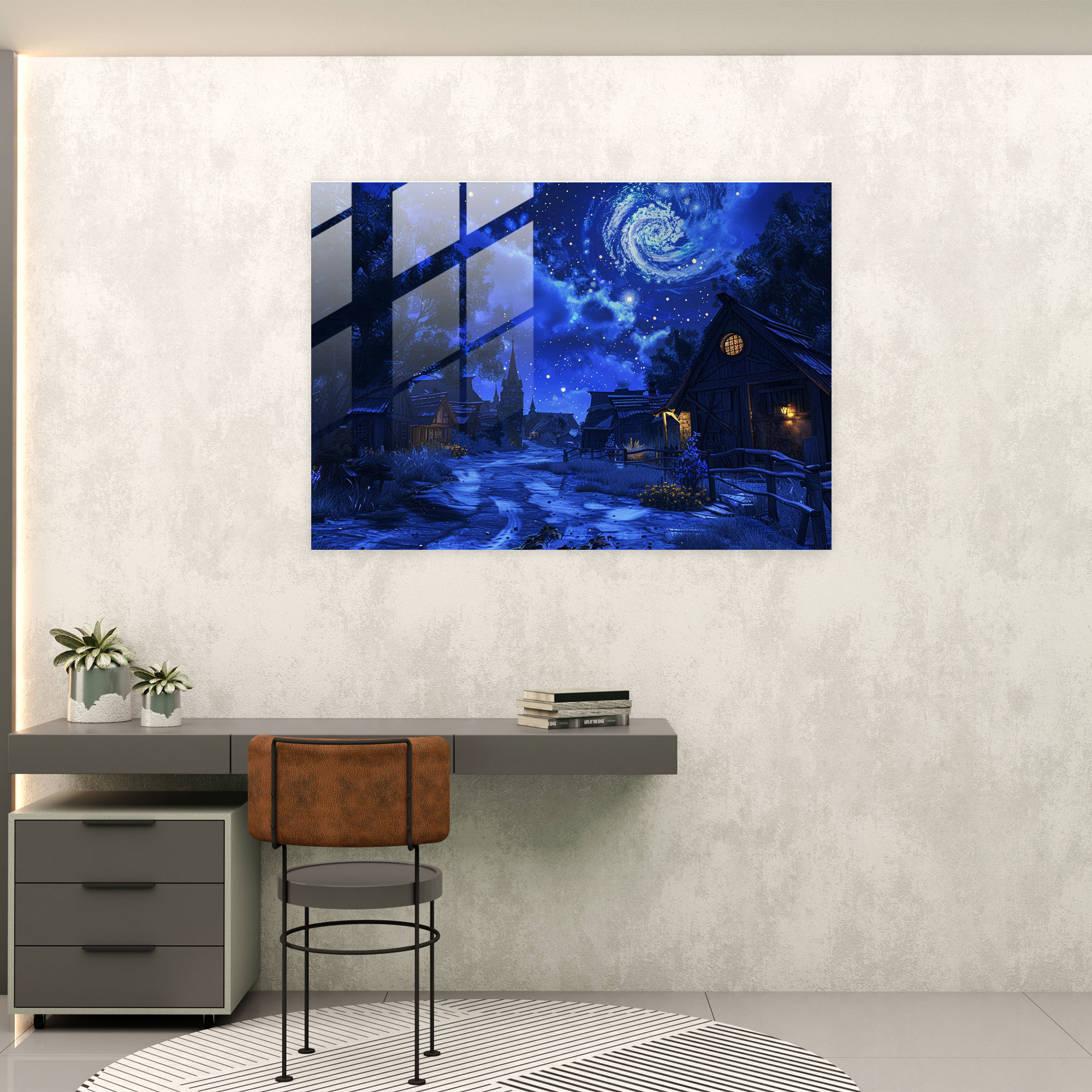 Vincent Van Gogh Glass Print - Peaceful Village Under Starry Night - Vincent Van Gogh, Glass Print, Home Decoration, Vincent Van Gogh
